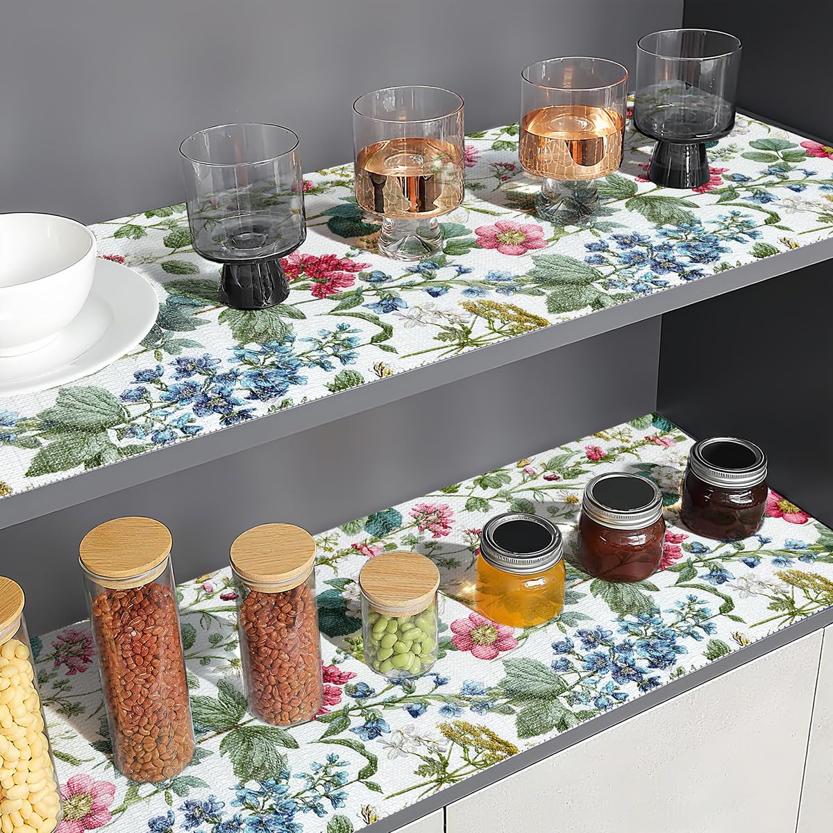 Shelf Liners for Cabinets Boho Floral Drawer Liner 12In x 16.4FT