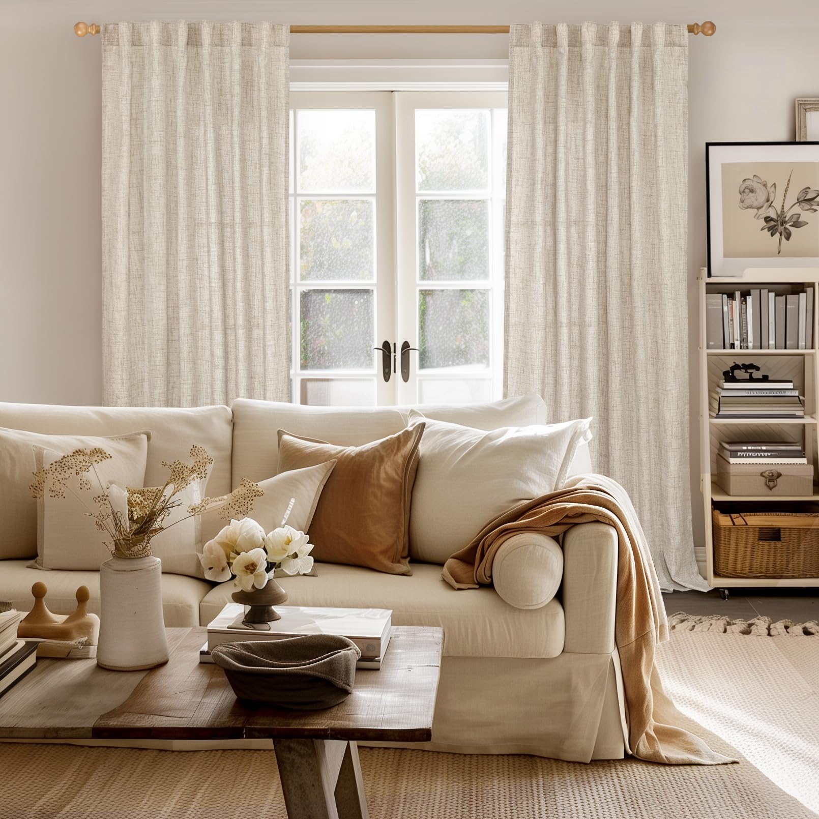Natural Linen Semi Sheer Curtains 95 Inches Long for Living Room (2 Count)