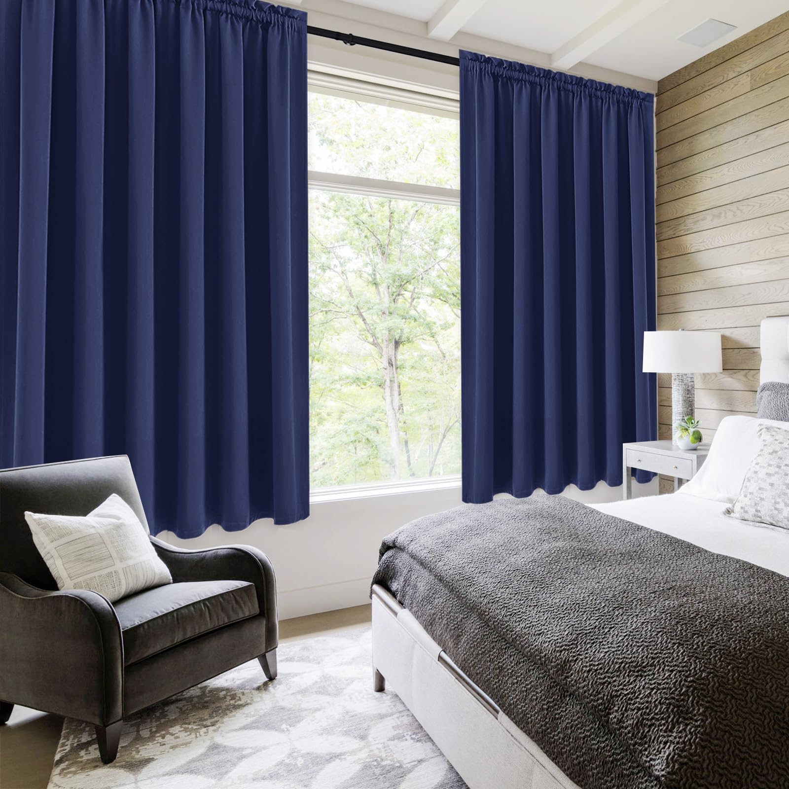 Wide Blackout Curtains for Bedroom Living Room 70 x 63 Inch Long Navy (2 Count)