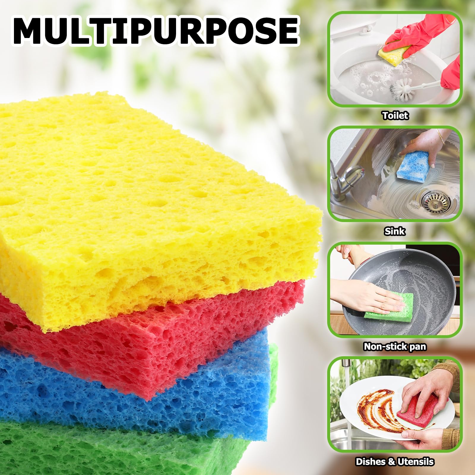 Compressed Natural Cellulose Sponges 24 Pack Regular Size Multicolor Soft Reusable Non (24 Count)