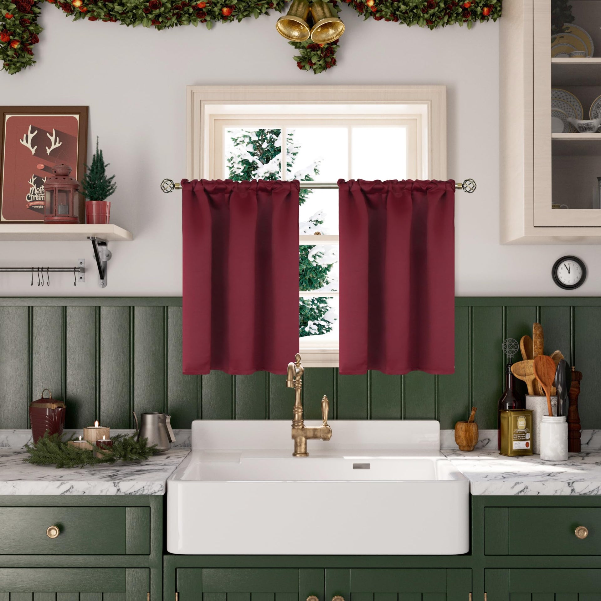Short Burgundy Blackout Curtains 36 Inches Length for Kitchen Window Over Sink (2 Count)