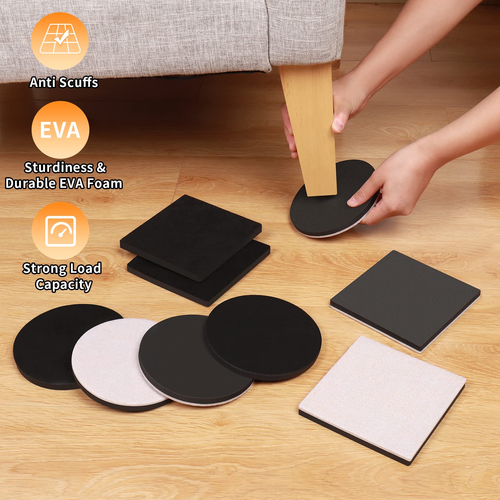 5" Round Felt Furniture Movers Sliders for Hardwood Floors (8 Count)