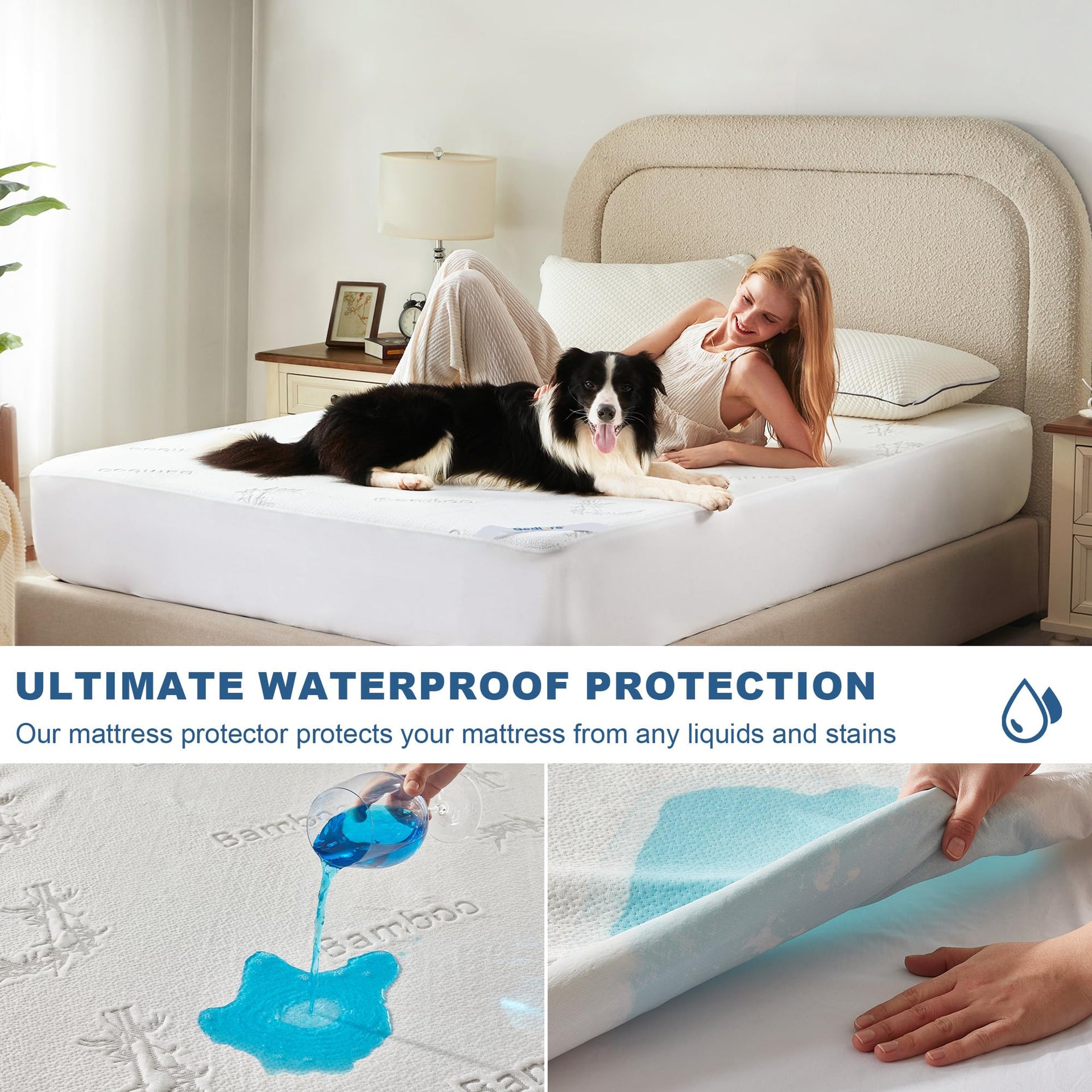 Full Size Waterproof Mattress Protector Bamboo Viscose Bed Cover