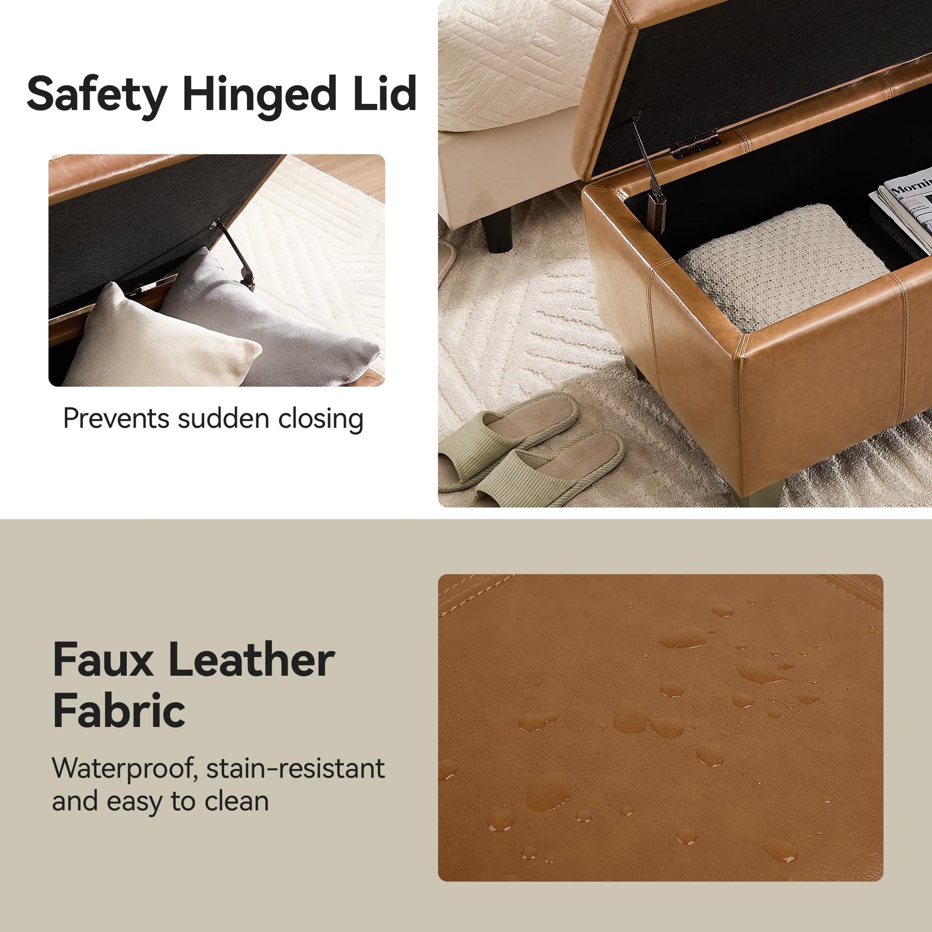 41" Faux Leather Storage Ottoman
