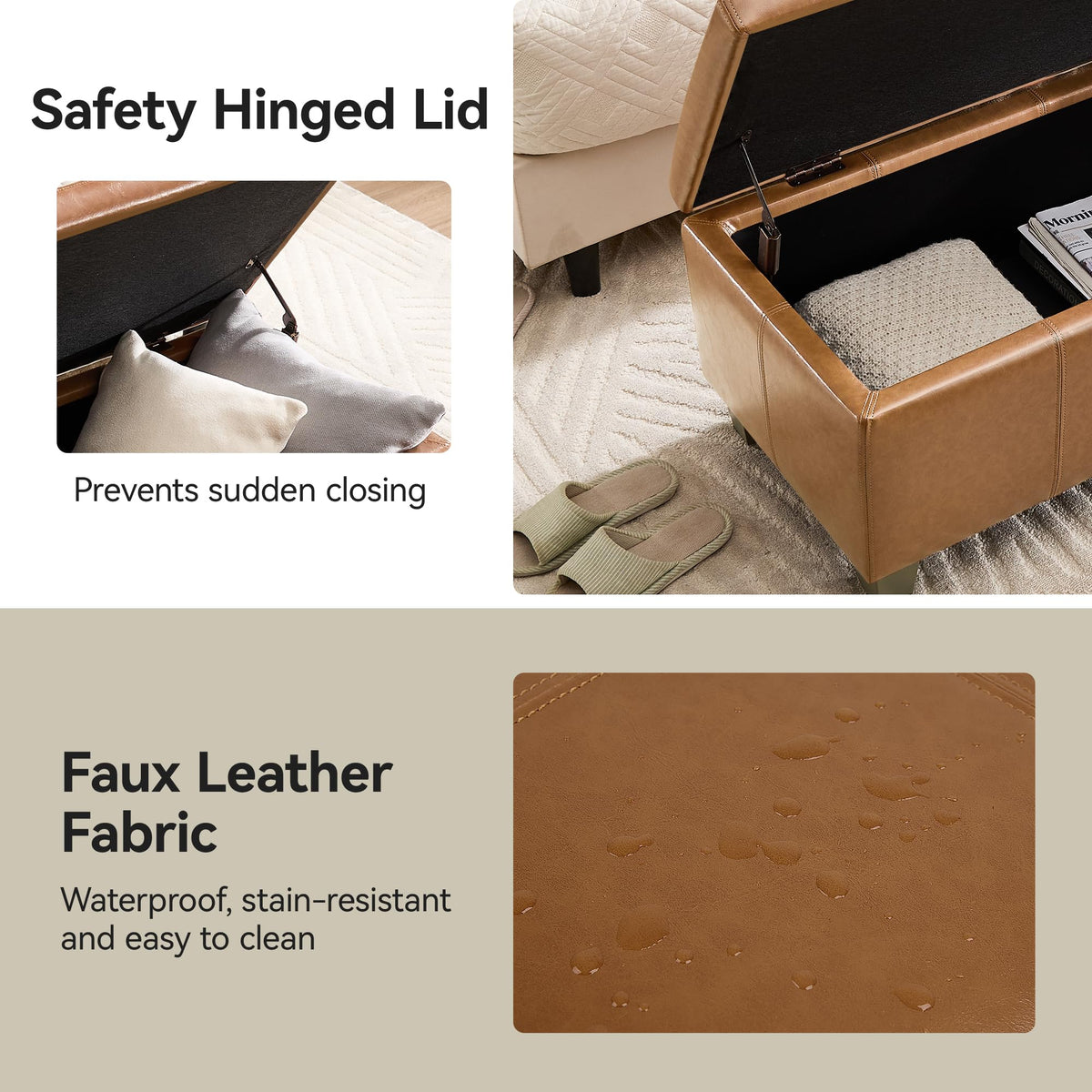 41" Faux Leather Storage Ottoman