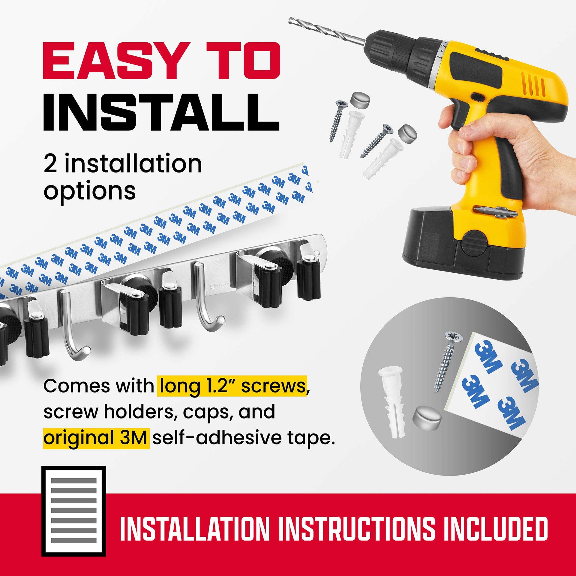 Wall Mount Hanger for Brooms & Mops