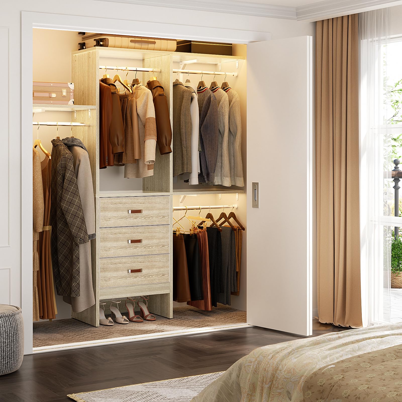 5FT Small Closet System with 3 Fabric Drawers