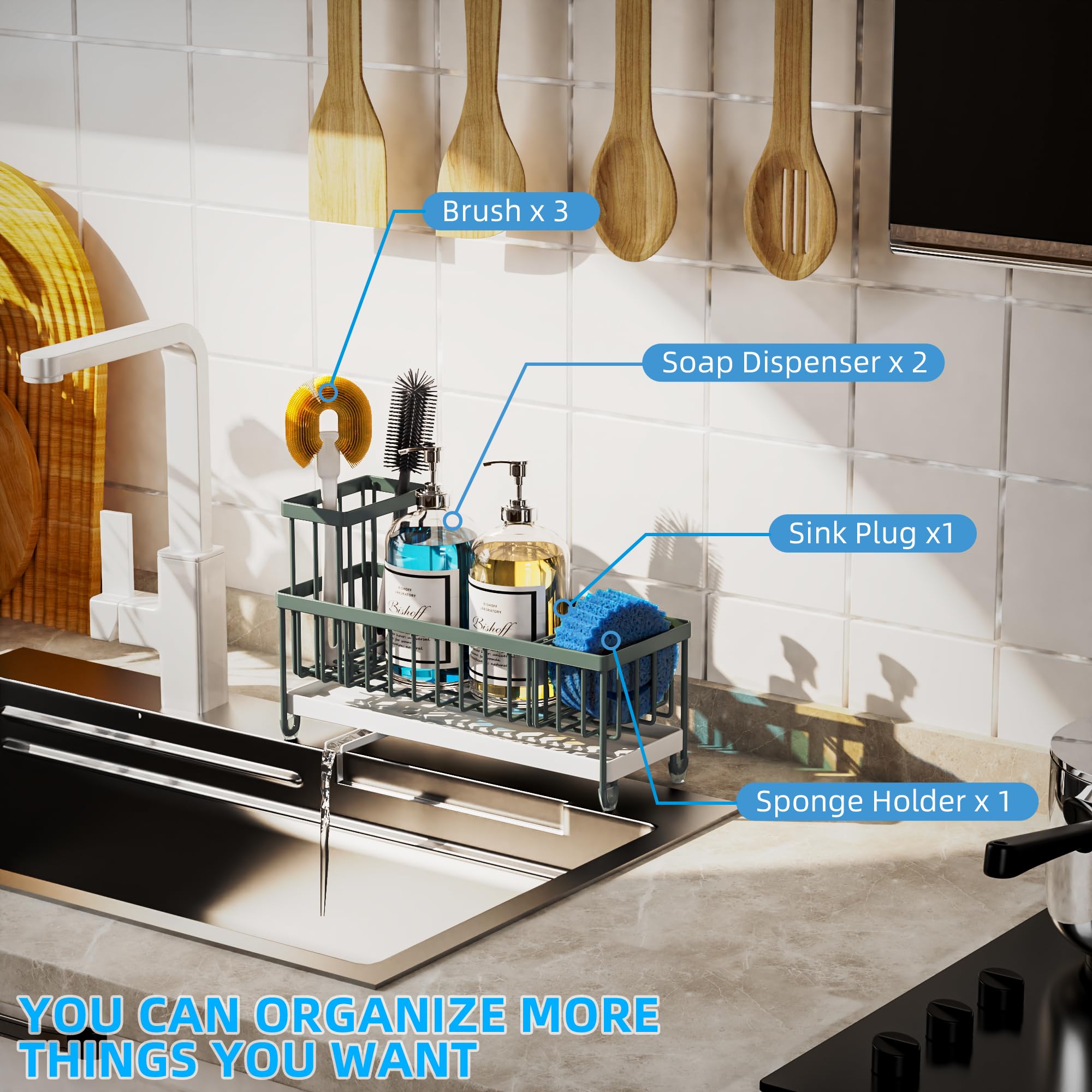 Extra Large Sponge Holder for Kitchen Sink Organizer Caddy