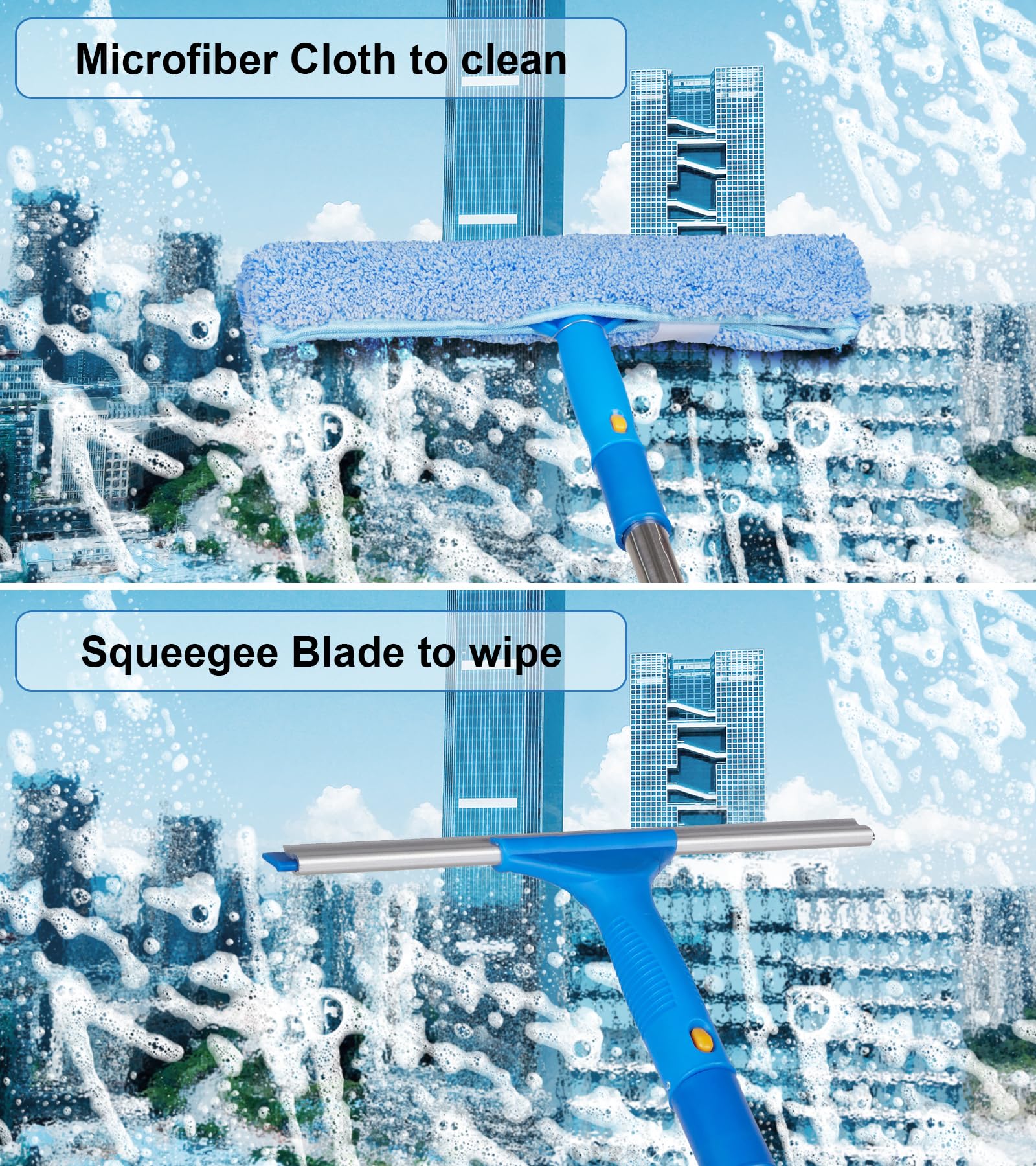 Window Squeegee Cleaner with 4 Stainless Steel Extension Poles