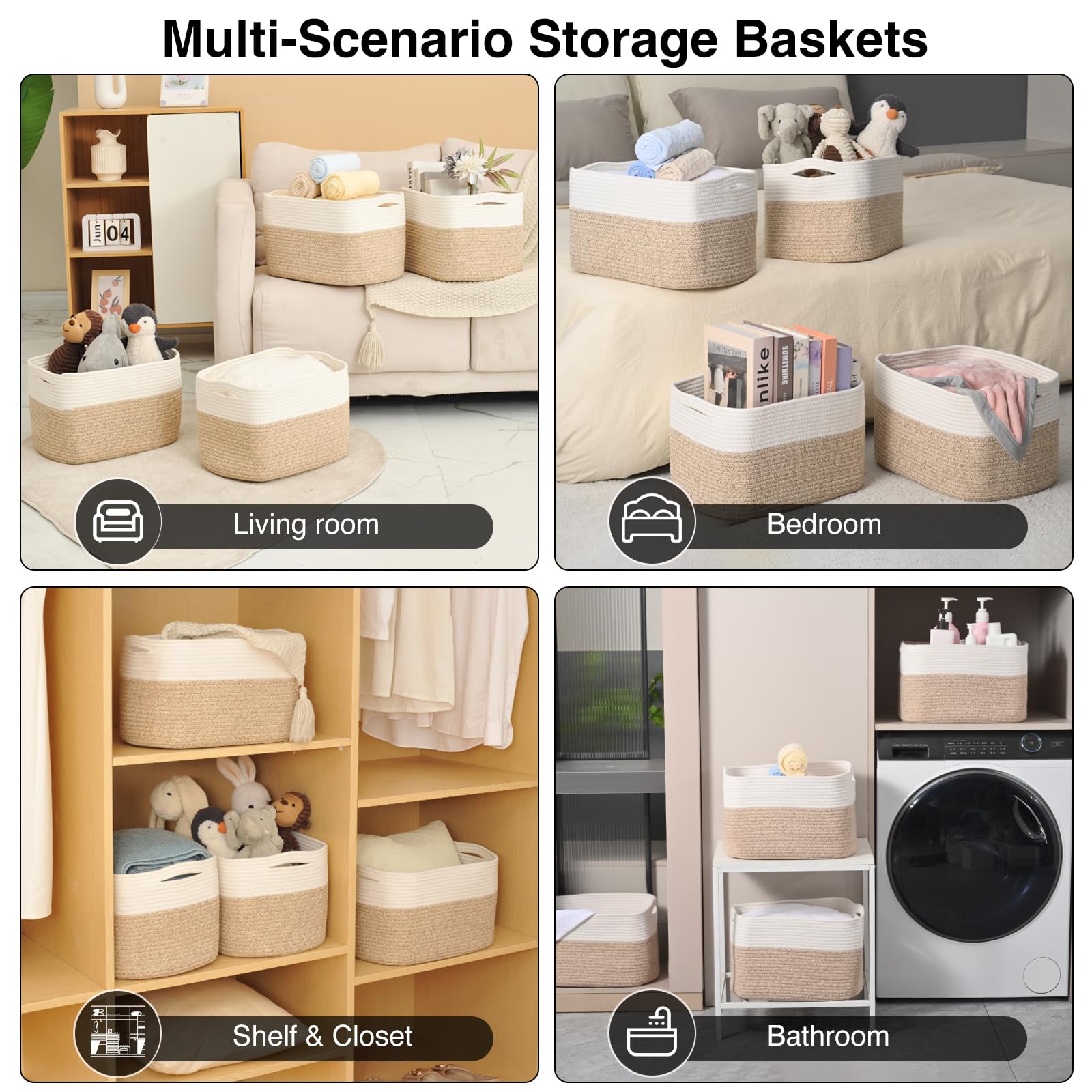 Storage Baskets for Organizing & Shelves (4 Count)