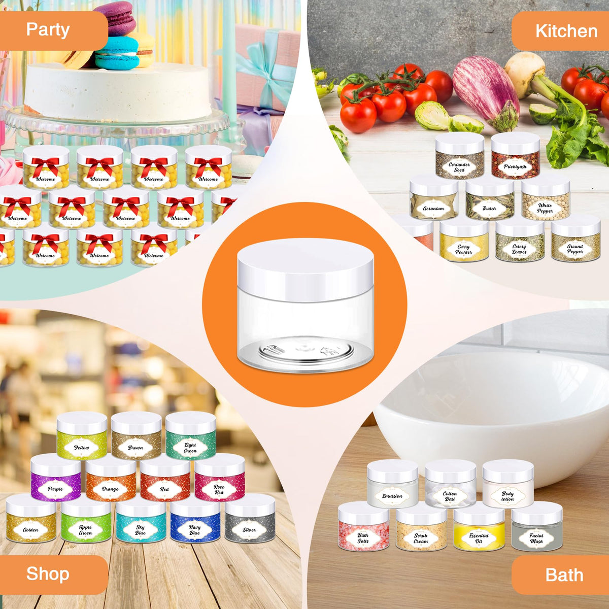 4 OZ Plastic Jars with Lids (72 Count)