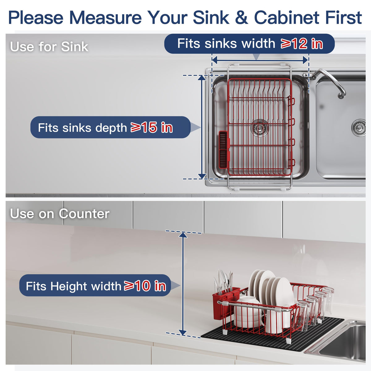 Red Dish Drying Rack in Sink with Mat
