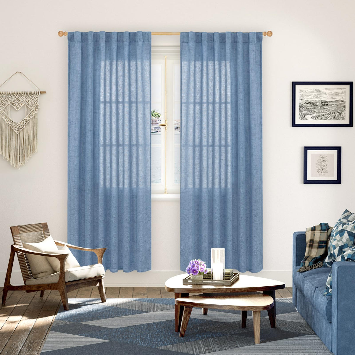 Light Blue Linen Curtains 78 Inch Length for Living Room (2 Count)
