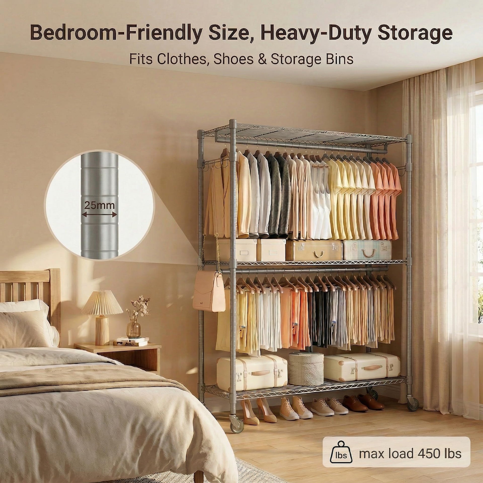 Rolling Clothes Rack Heavy Duty