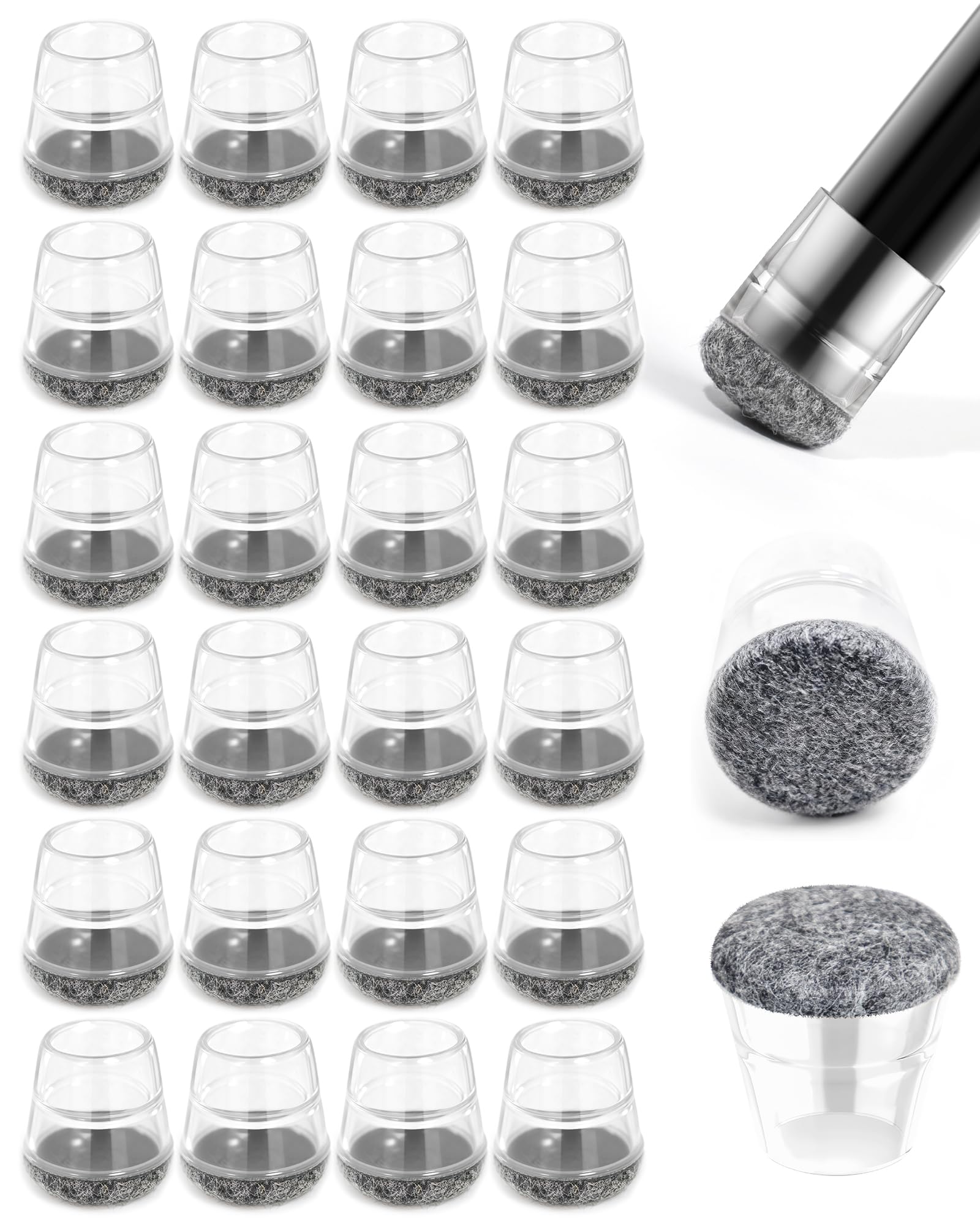 24 PCS Silicone & Felt Chair Leg Floor Protectors (24 Count)