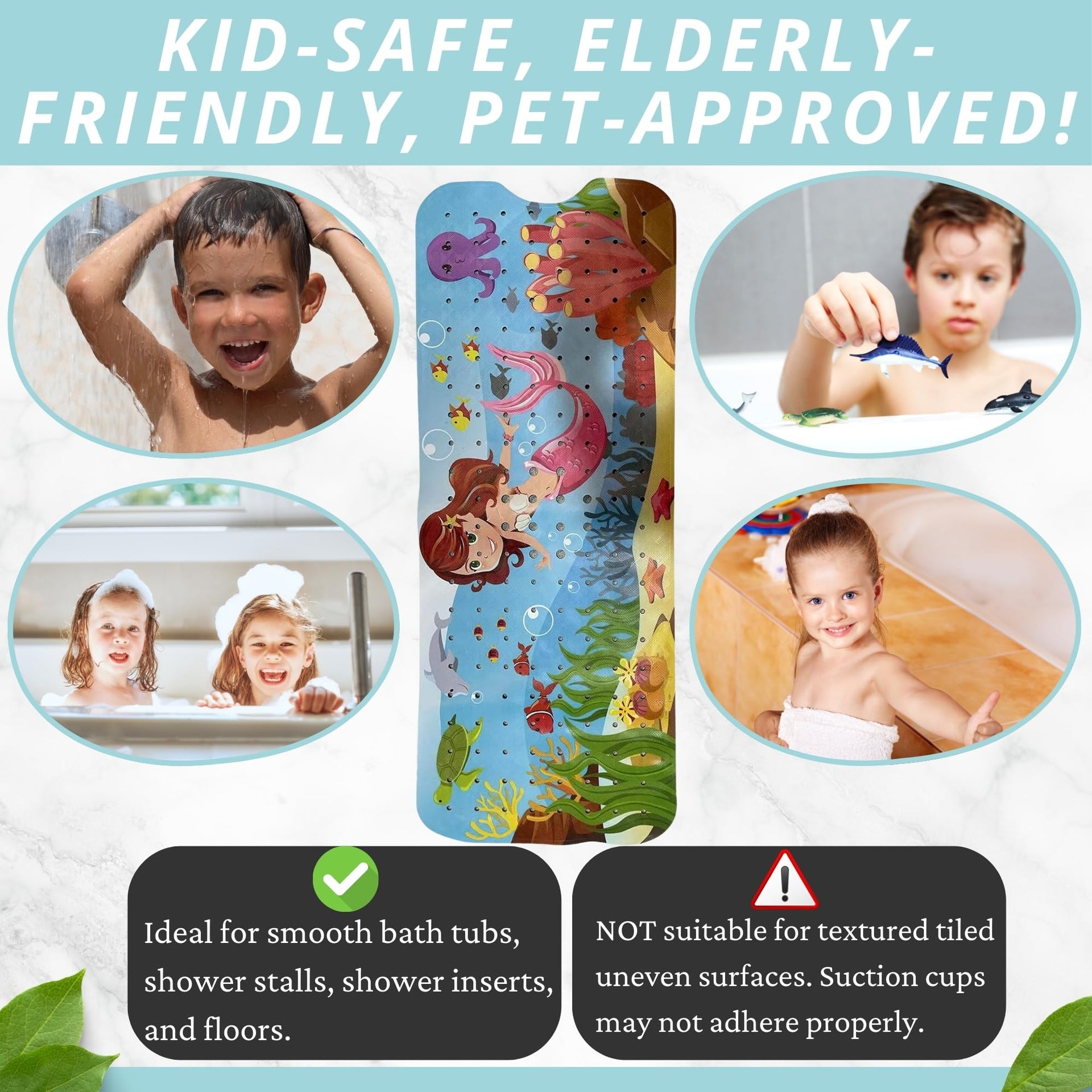 Non Slip Bath & Shower Mat 40x16 Extra Long