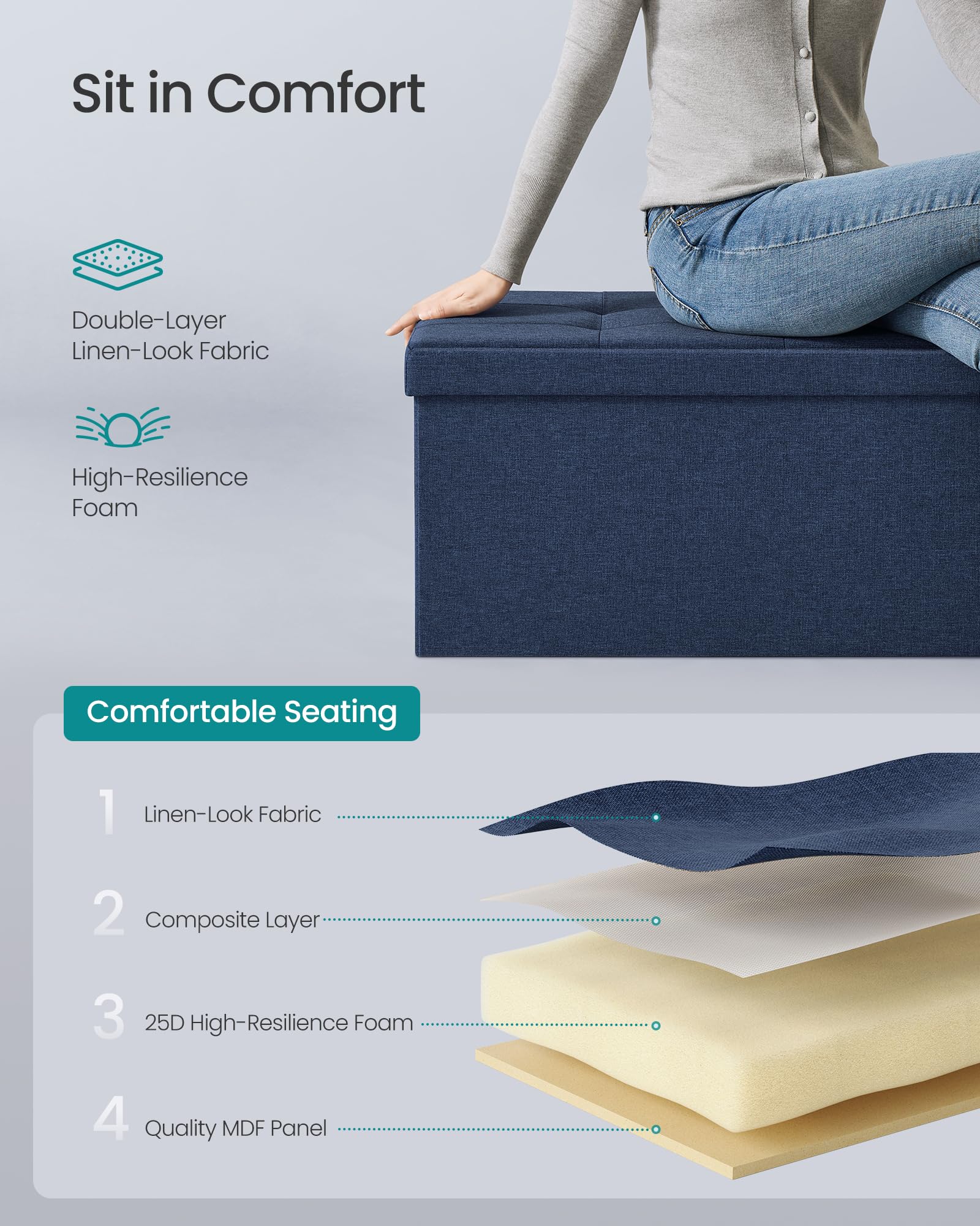 43.3 Inches Folding Storage Ottoman Bench