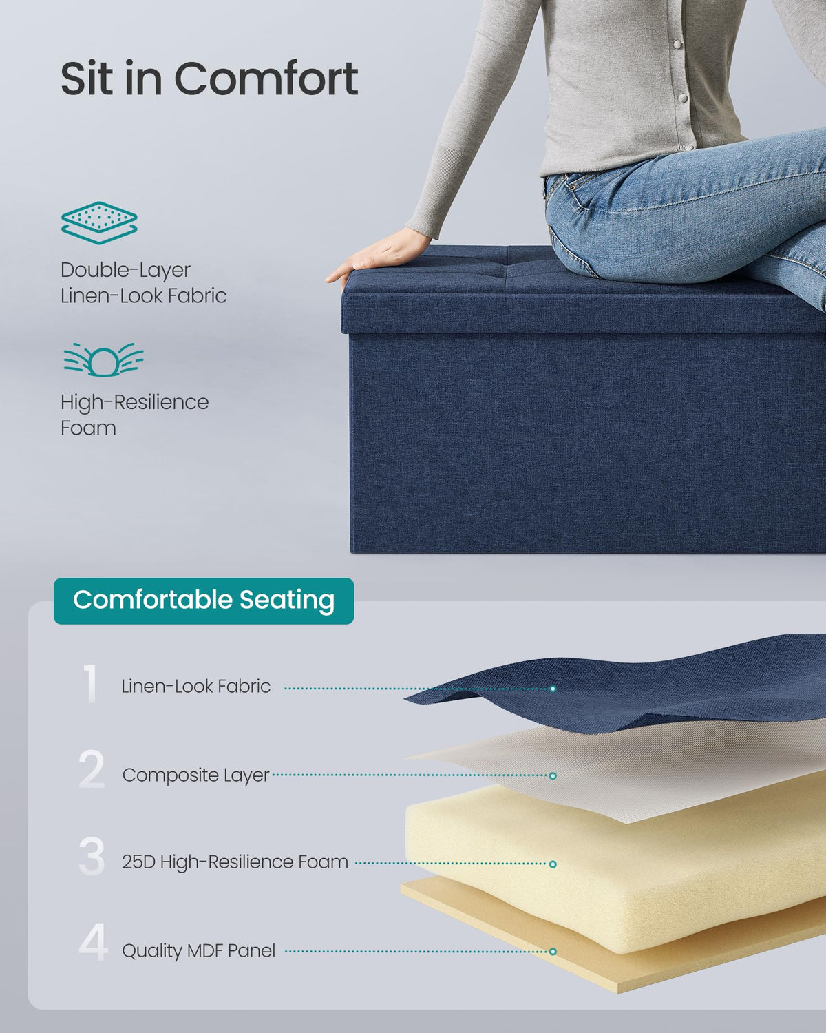 43.3 Inches Folding Storage Ottoman Bench