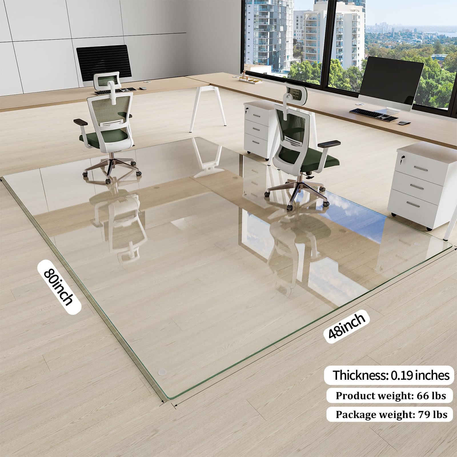 Tempered Glass] 48" x 80" Glass Office Chair Mat for Carpet