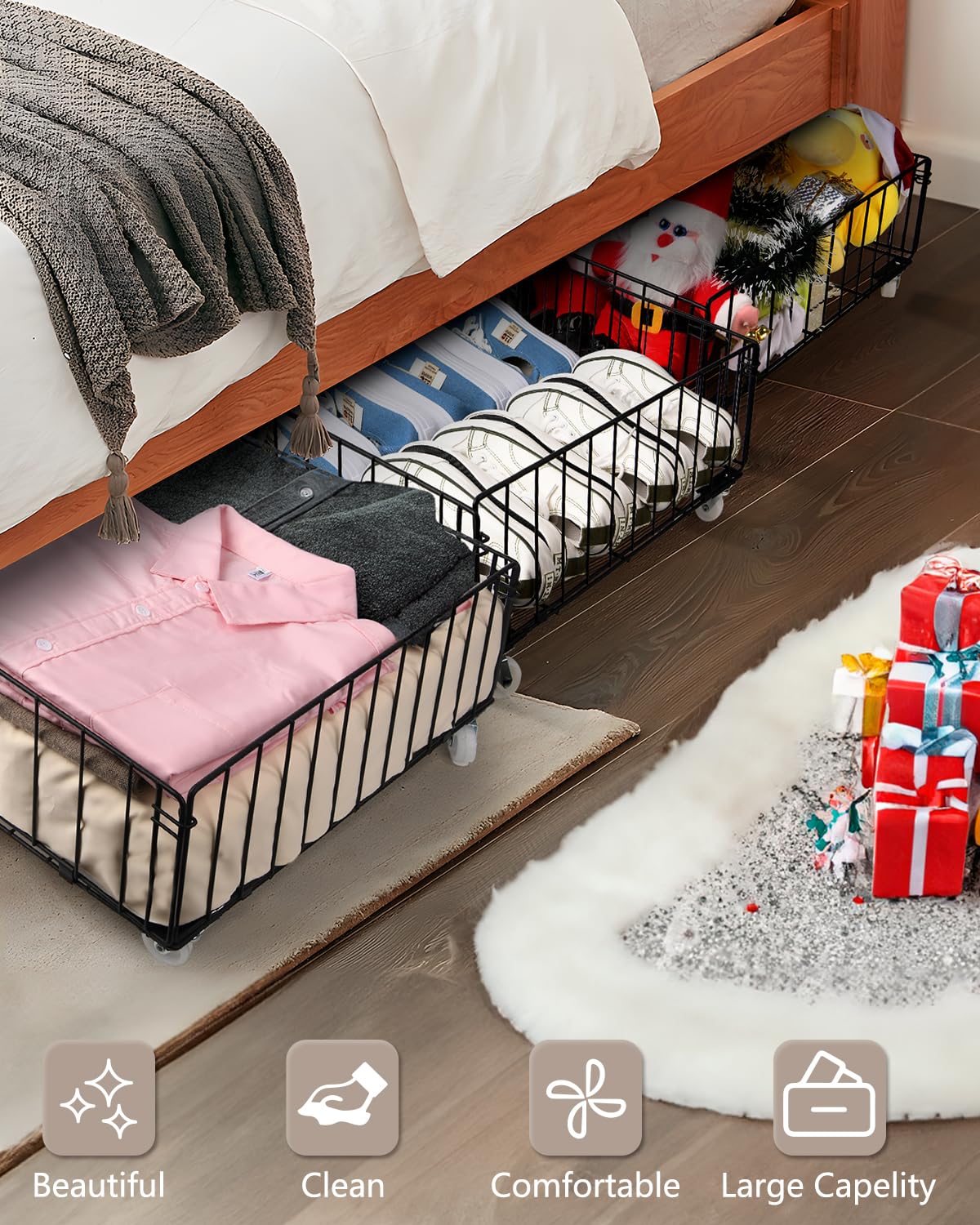 4 Pack Larger Under Bed Storage With Wheels (4 Count)