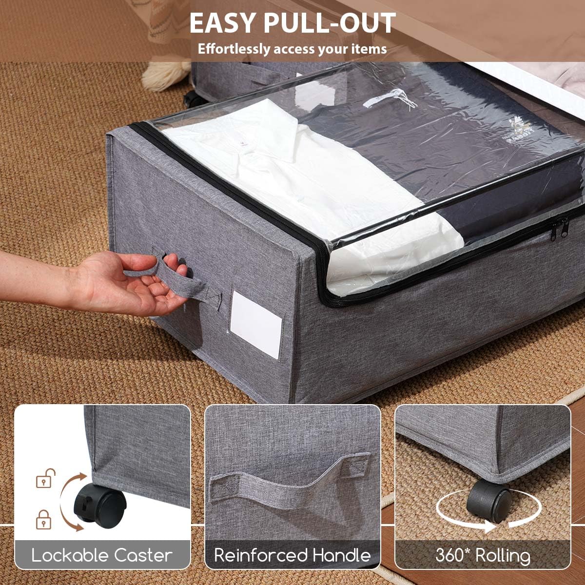 Under Bed Storage with Wheels High Size for Shoe Clothing Storage