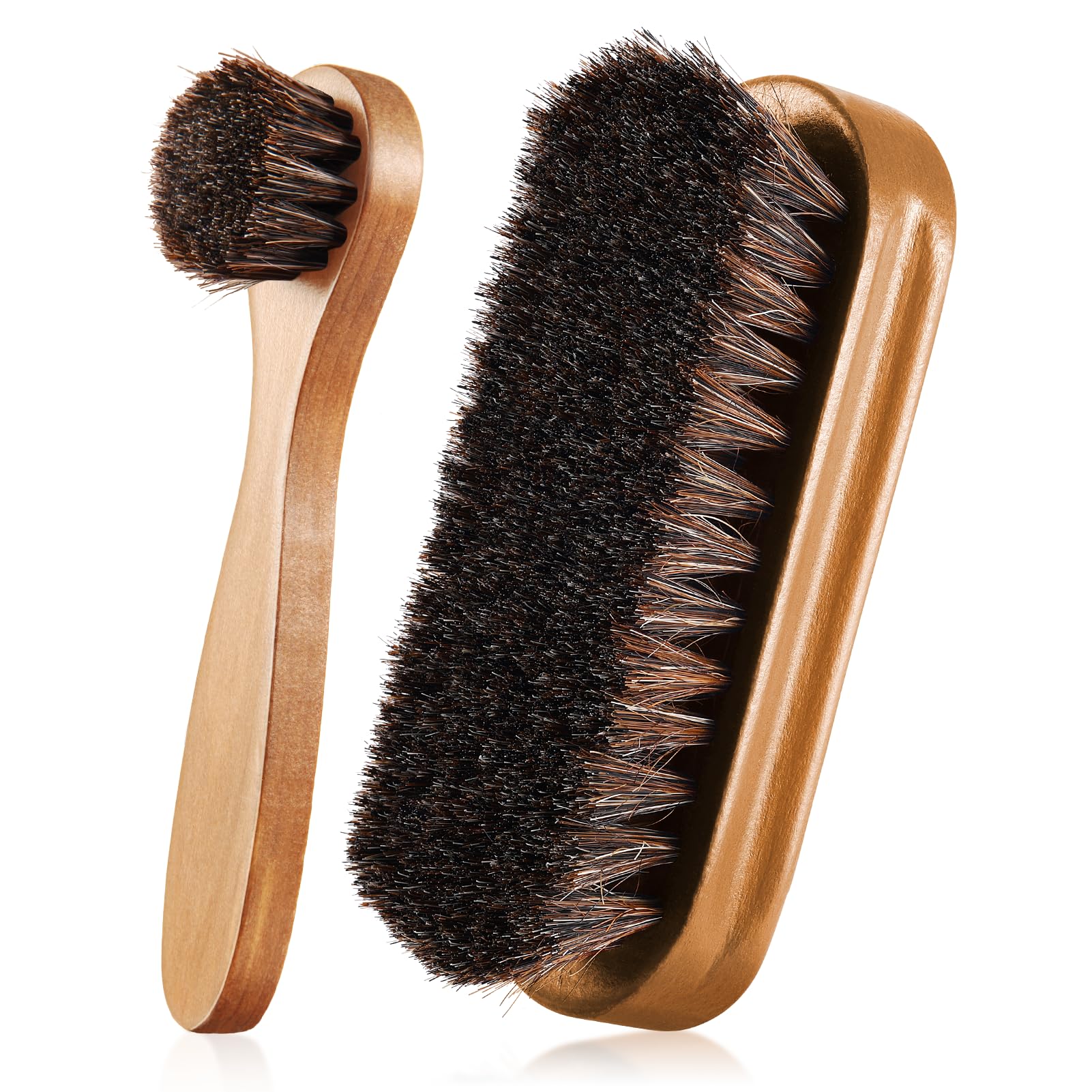 2 Pcs Horsehair Shine Shoes Brush Kit Polish Dauber Applicators Cleaning Leather Shoes Boots Care Brushes Suede Cleaner Brush (3.5 Count)