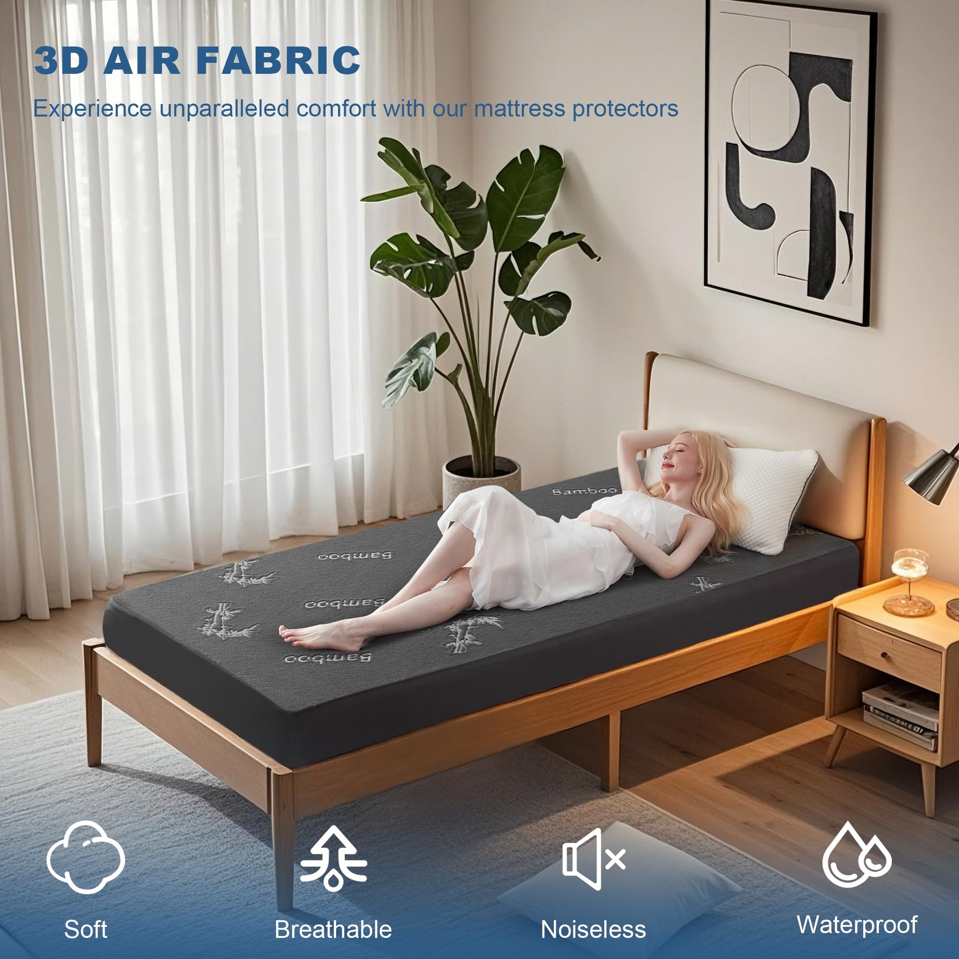 Twin XL Size Waterproof Mattress Protector Bamboo Viscose for Dorm Room