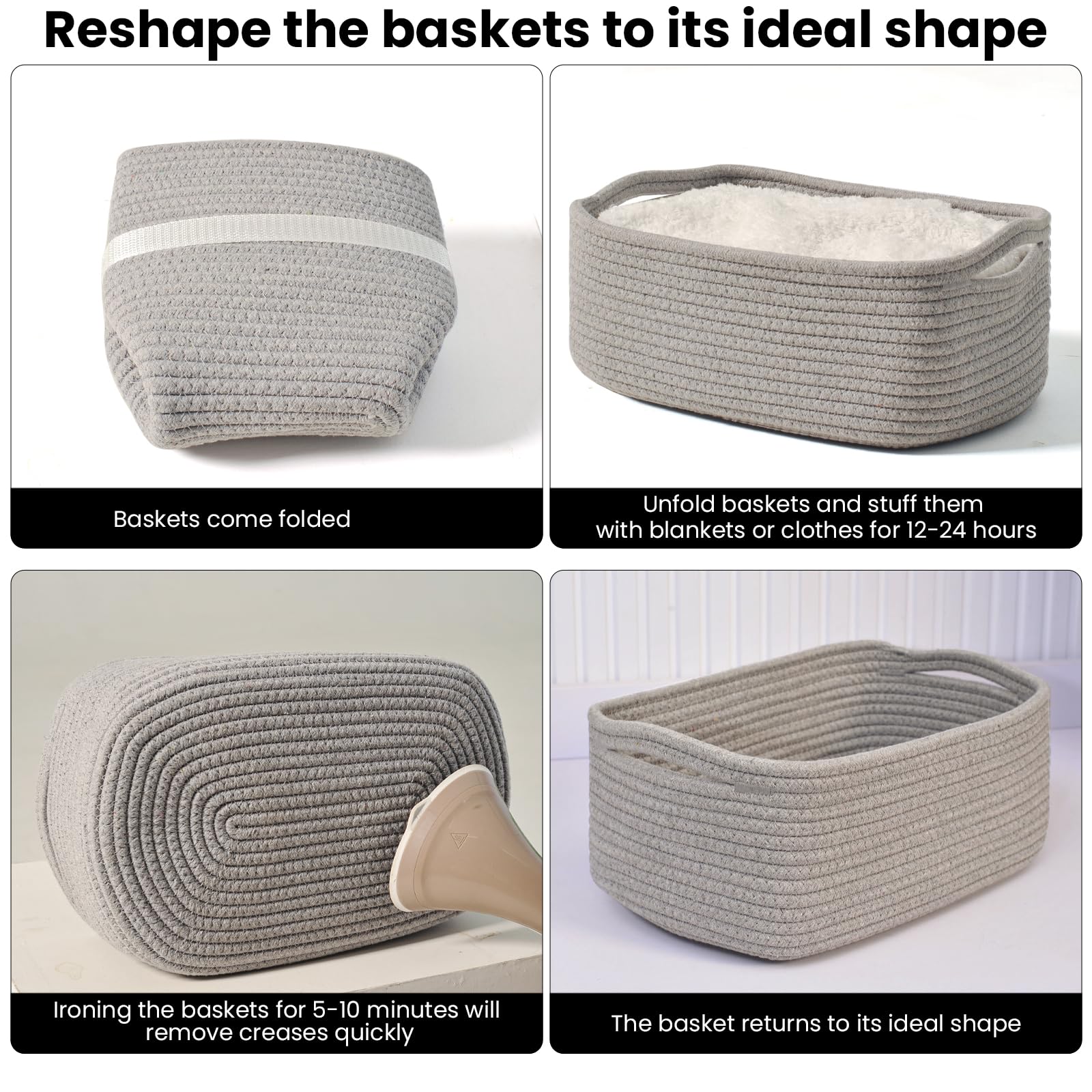 Small Grey Baskets for Organizing (3 Count)