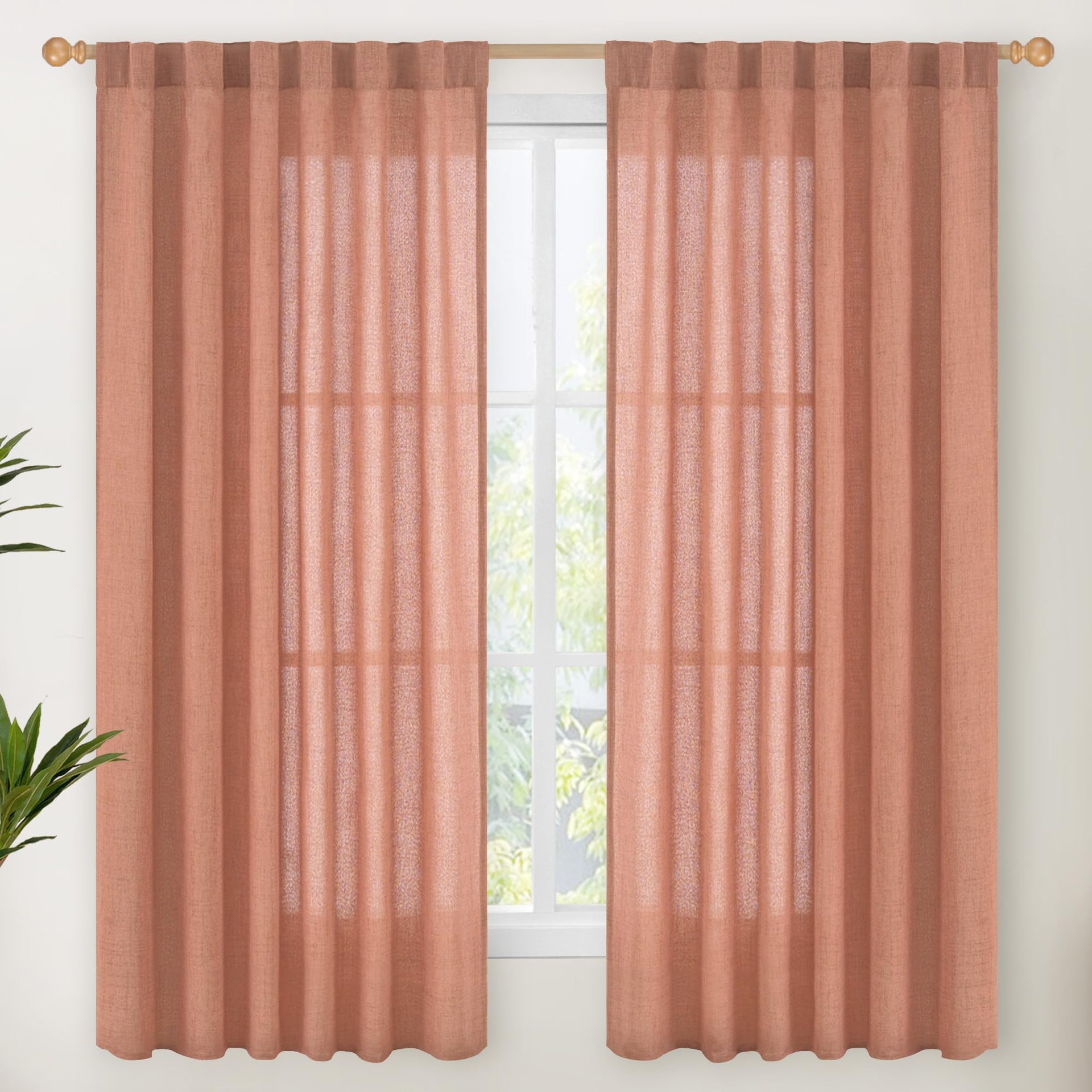 Rust Terracotta Linen Curtains 63 Inch Length (2 Count)