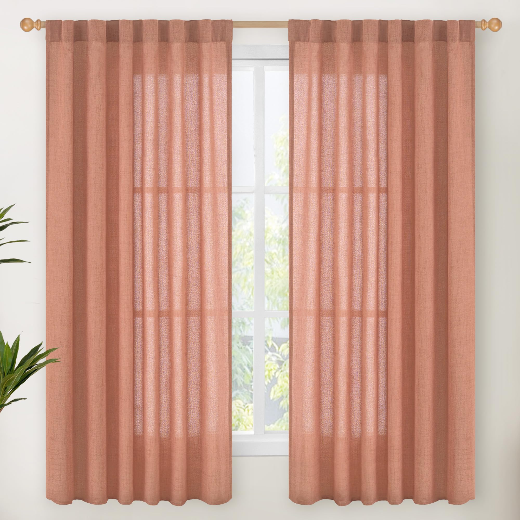 Rust Terracotta Linen Curtains 63 Inch Length (2 Count)
