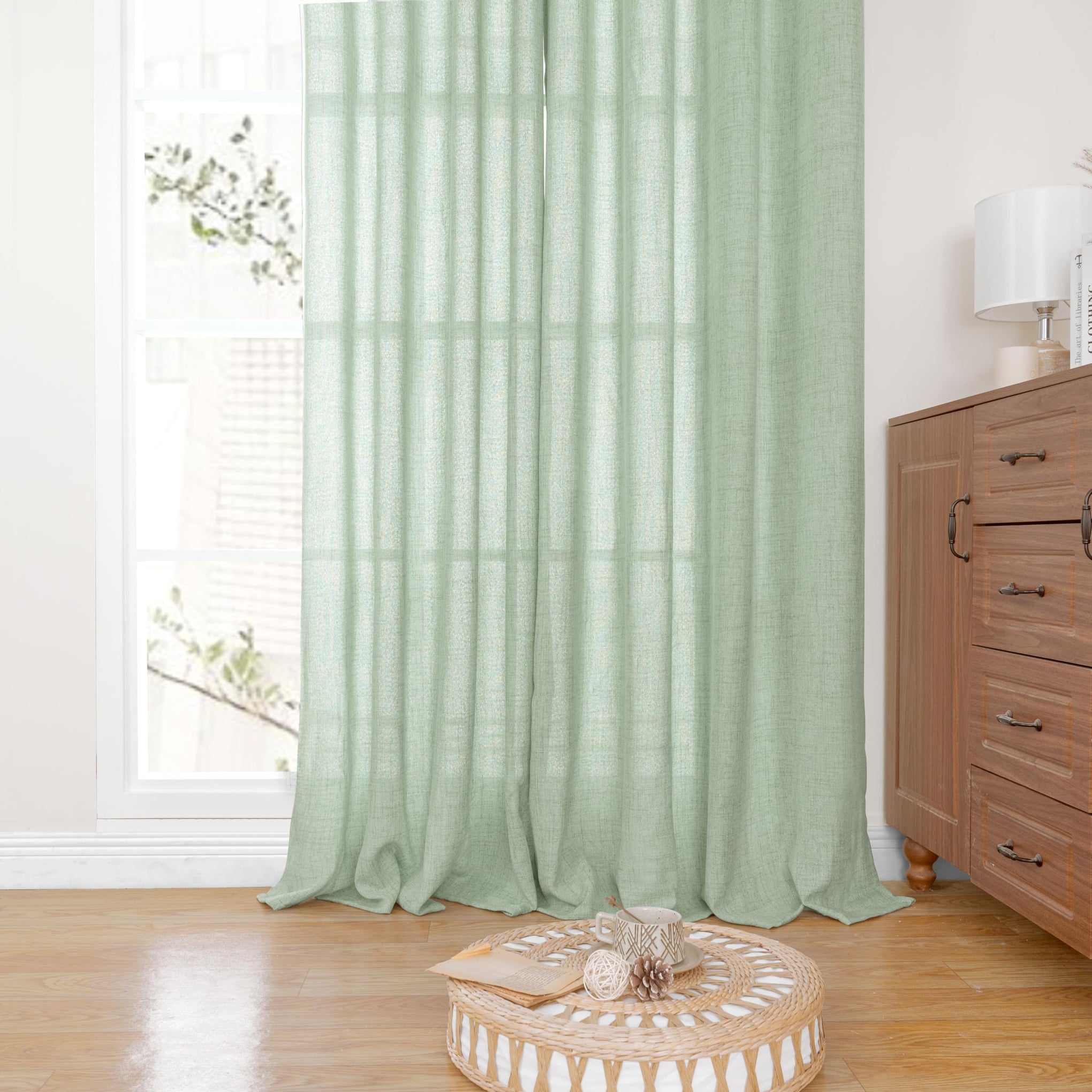 Sage Green Linen Kitchen Window Curtains 36 Inch Length 2 Panels (2 Count)