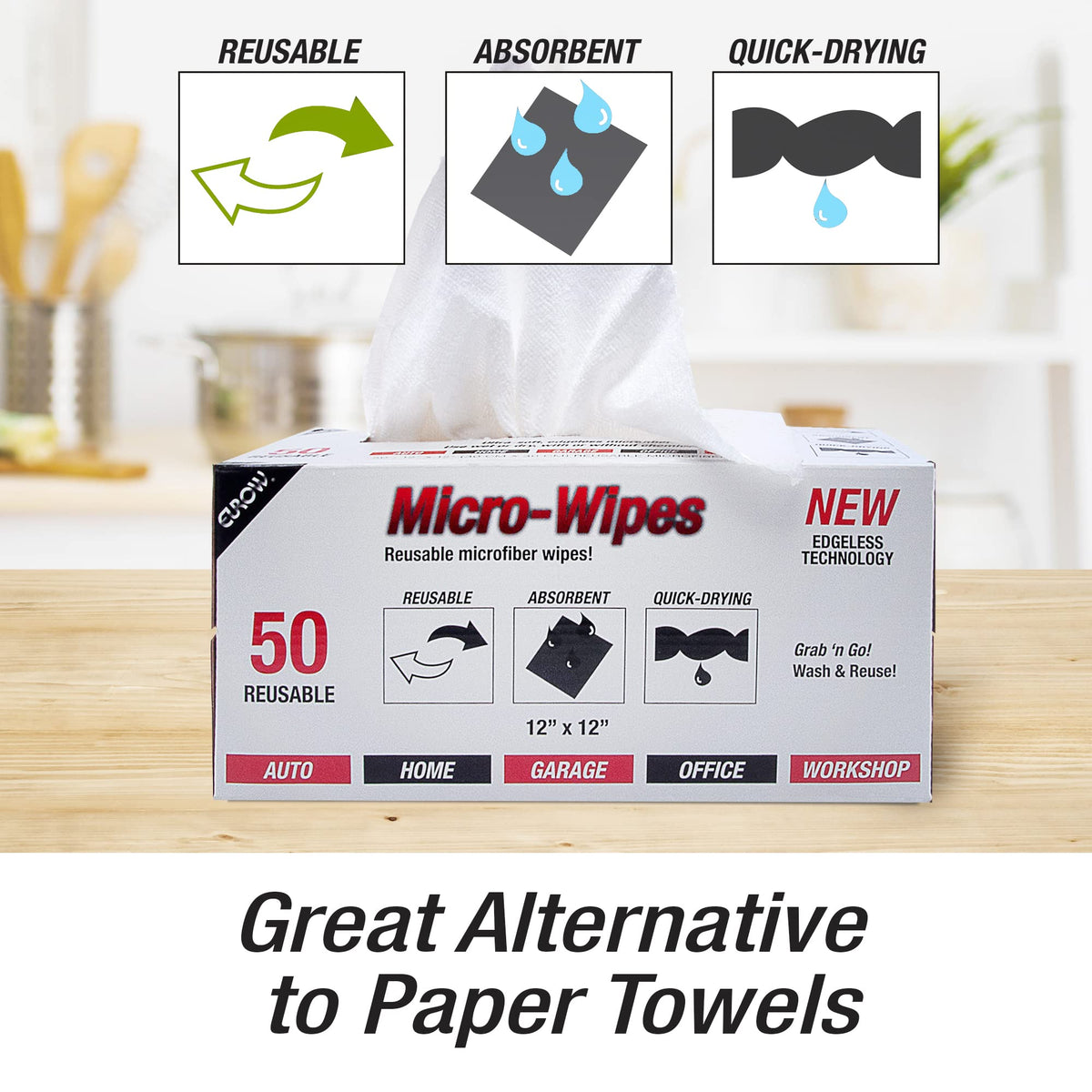 200GSM Microfiber Cleaning and Drying Cloths with Dispenser Box (50 Count)