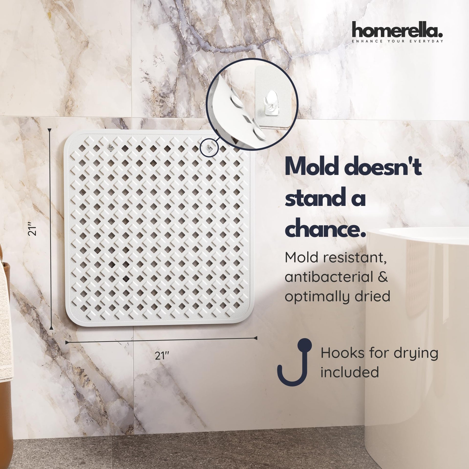 Square Shower Mat Non Slip Anti Mold 21x21 Anti Slip Shower Mat