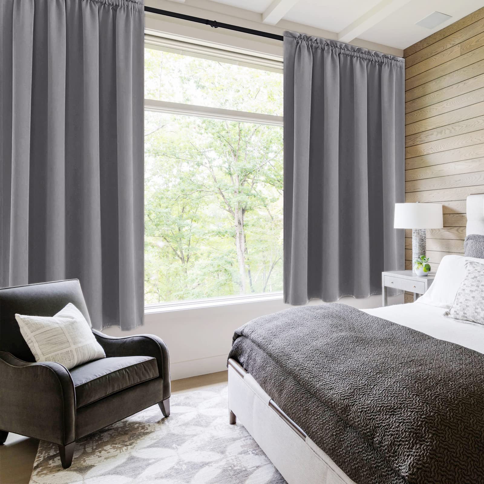 Blackout Curtains for Bedroom Living Room 52 x 63 Inch Long Grey (2 Count)