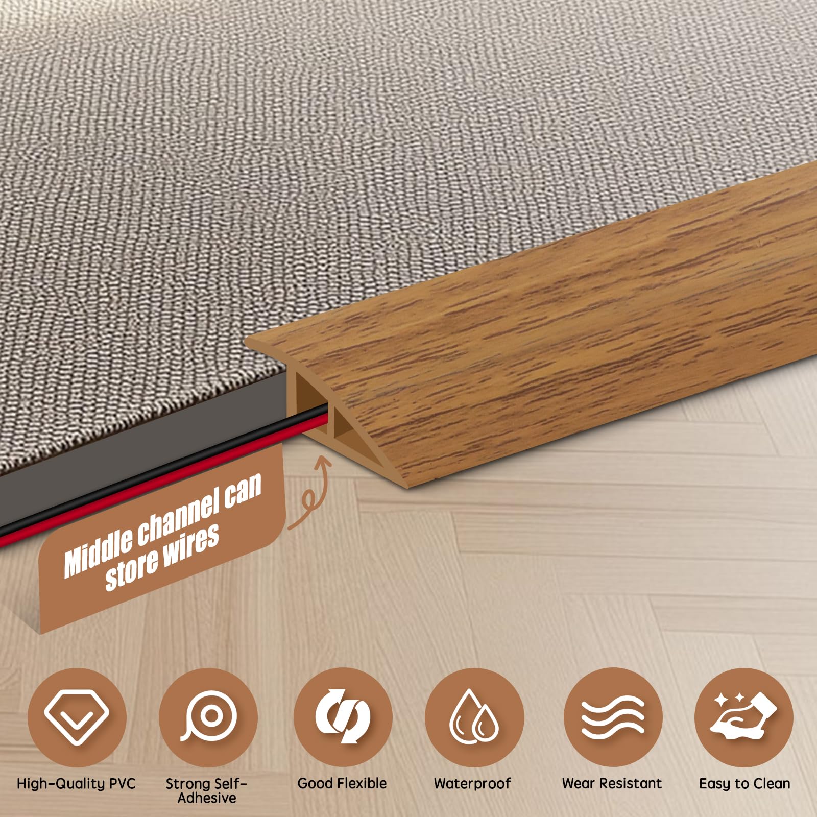 Floor Transition Strip Door Threshold 78" Floor Transition Reducer Trim on The Edges Threshold Strip Self Adhesive Suitable for Doorways (6.5833 Foot)