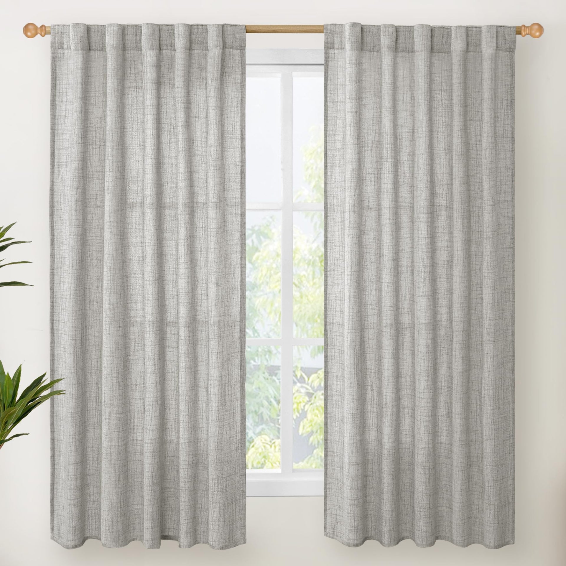 Dark Grey Linen Curtains 63 Inch Length for Living Room (2 Count)