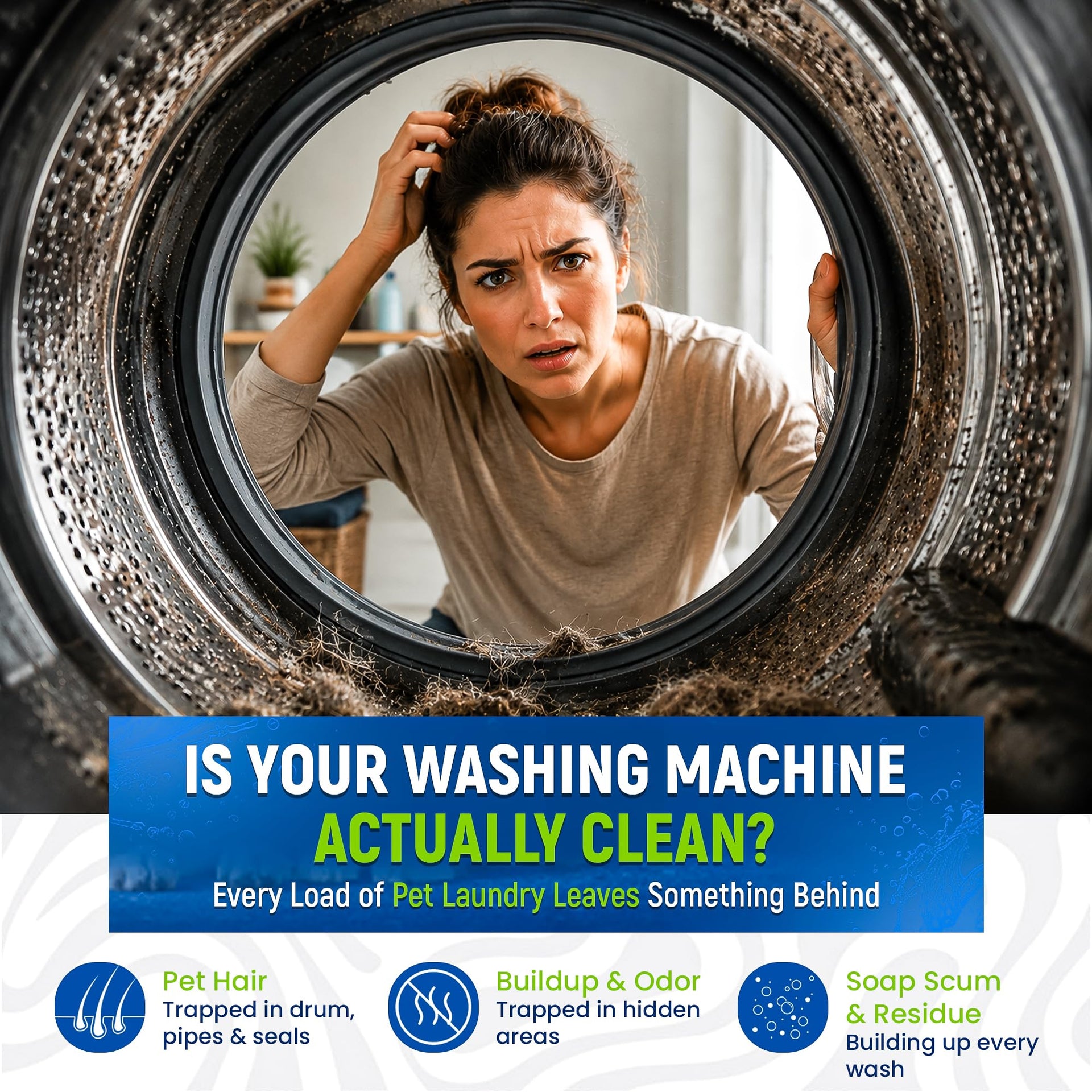 Deep Clean Washing Machine Cleaner Enzyme Pet Hair Dissolver (24 Count)