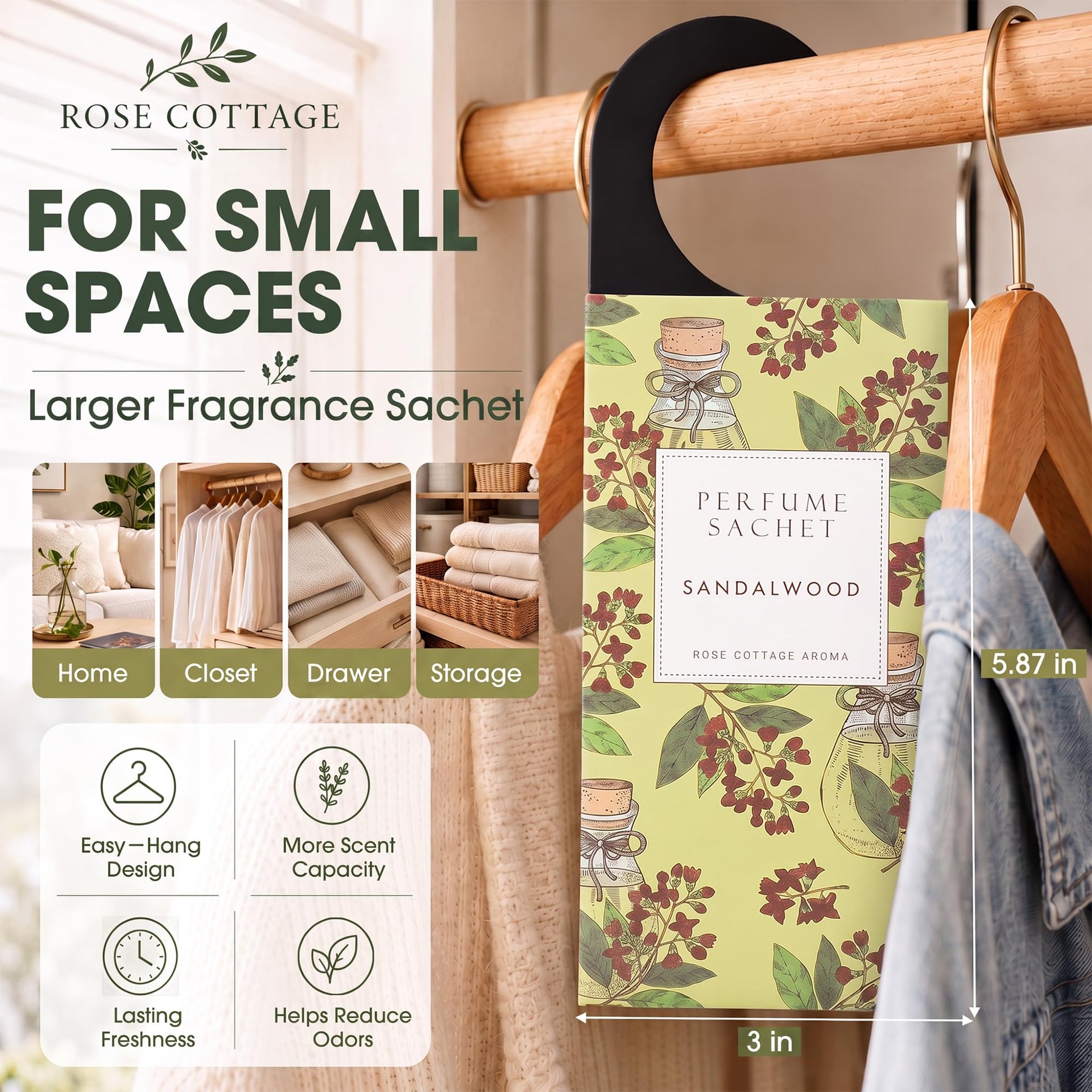 Large 12 Packs Sandalwood Hanging Scented Sachets Long (12 Count)