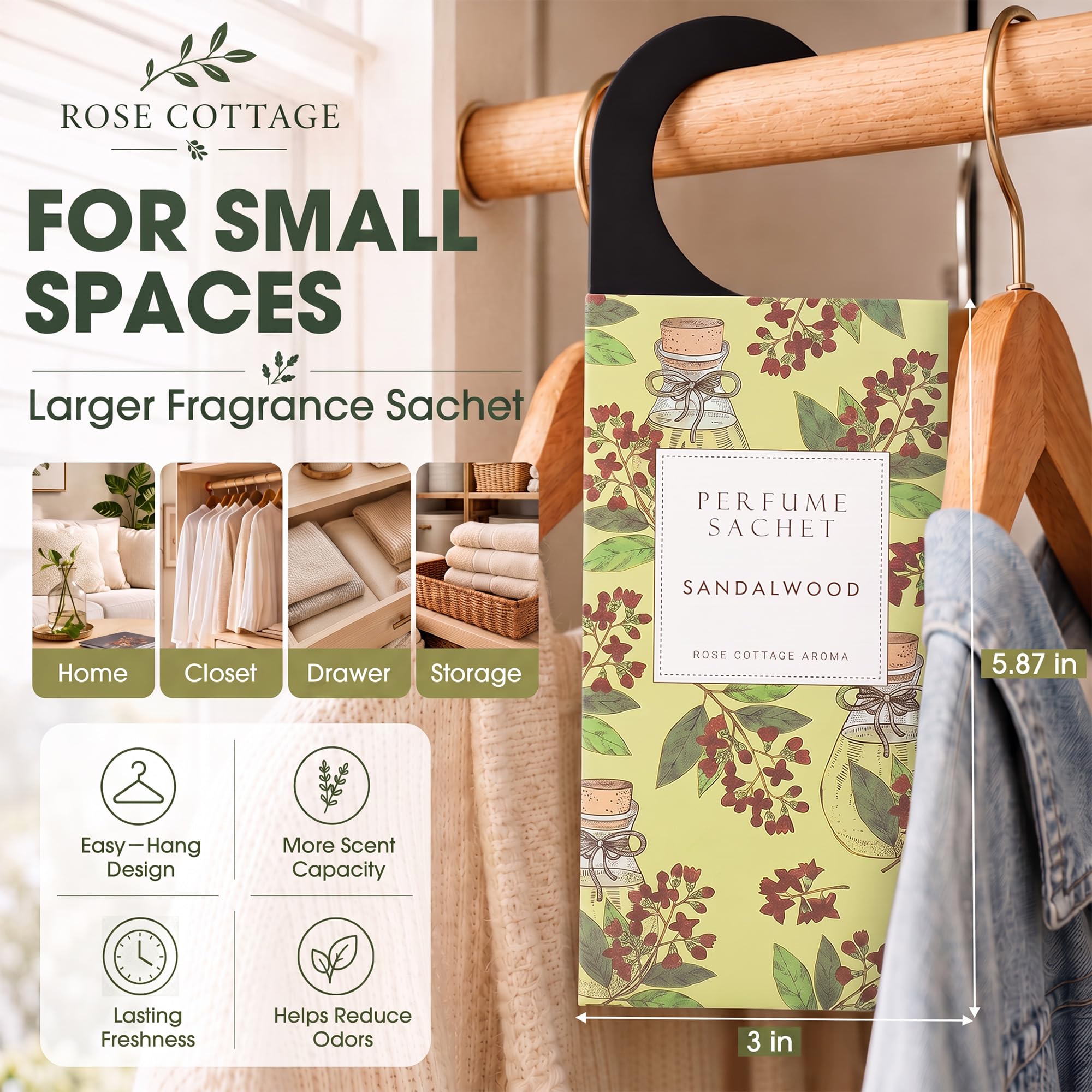 Large 12 Packs Sandalwood Hanging Scented Sachets Long (12 Count)
