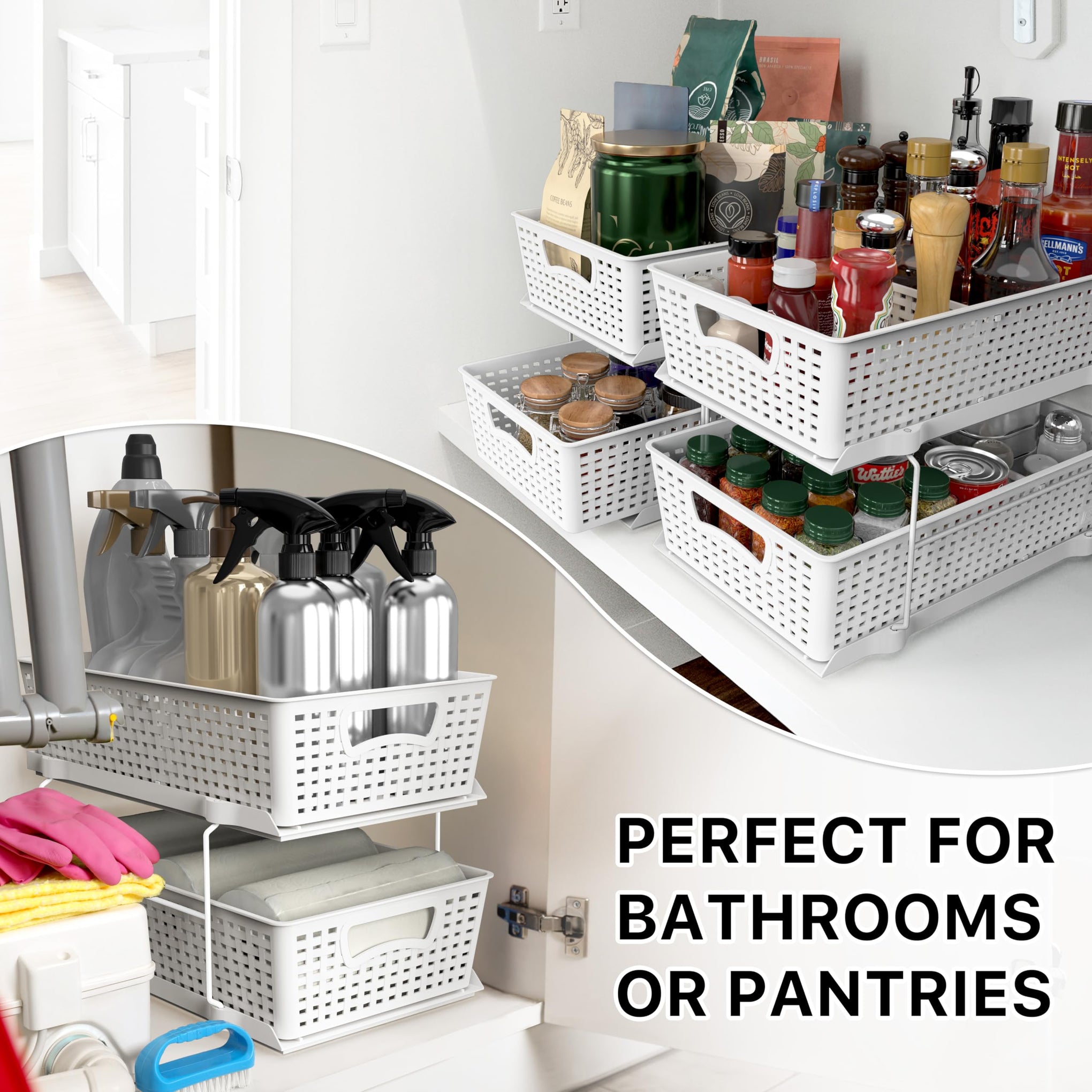 2 Tier Pull Out Sliding Drawer Under Sink Storage