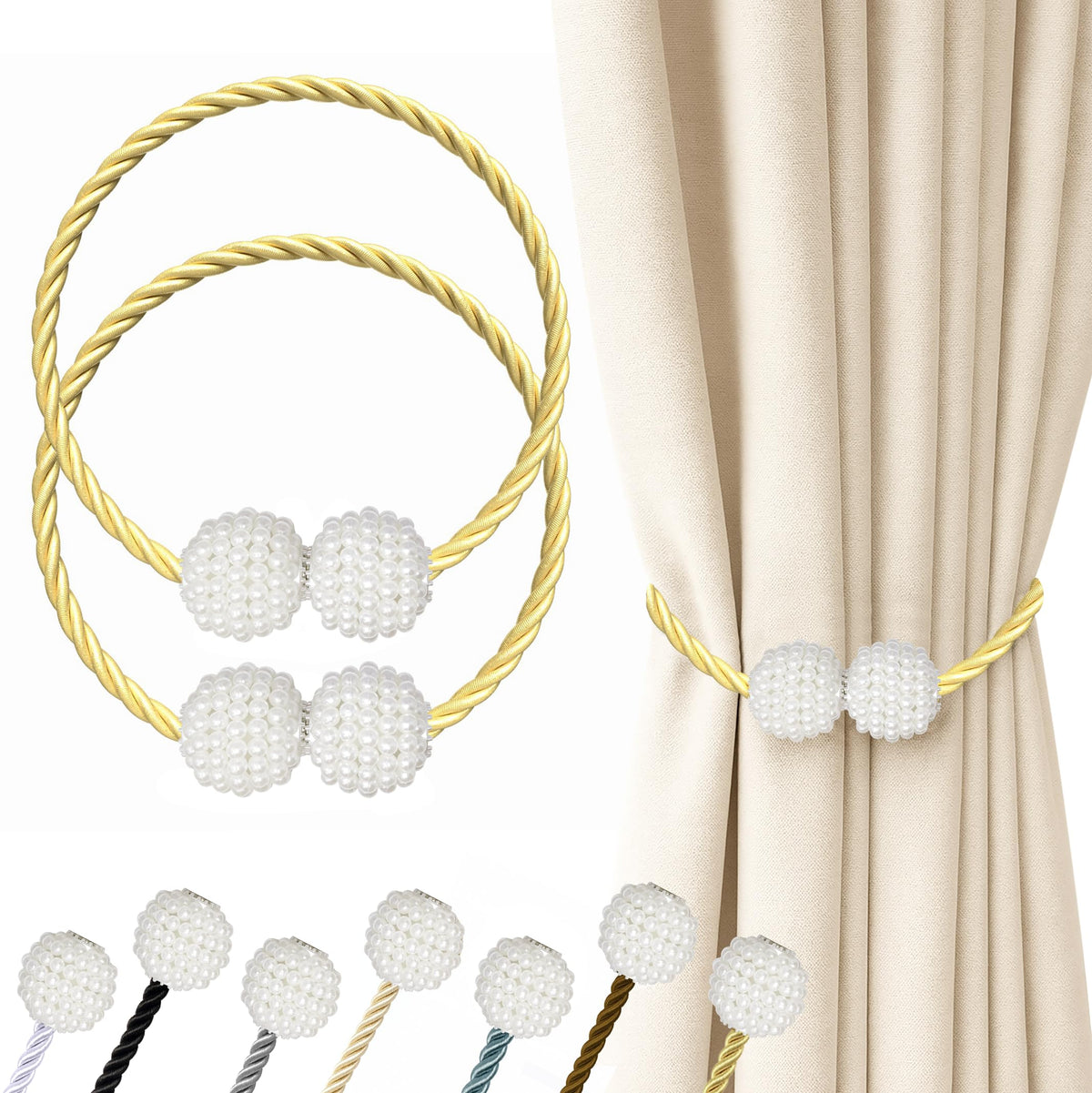 Magnetic Curtain Tiebacks Golden 2pcs (2 Count)