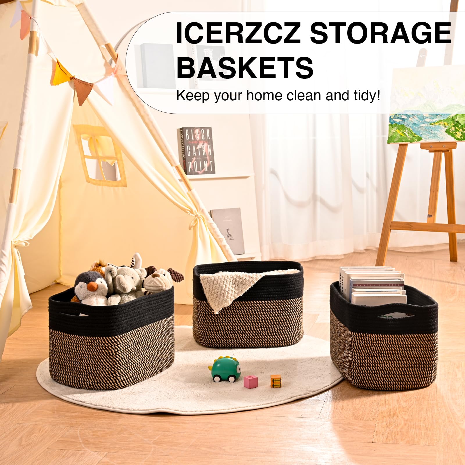 Storage Baskets for Organizing Shelves (3 Count)