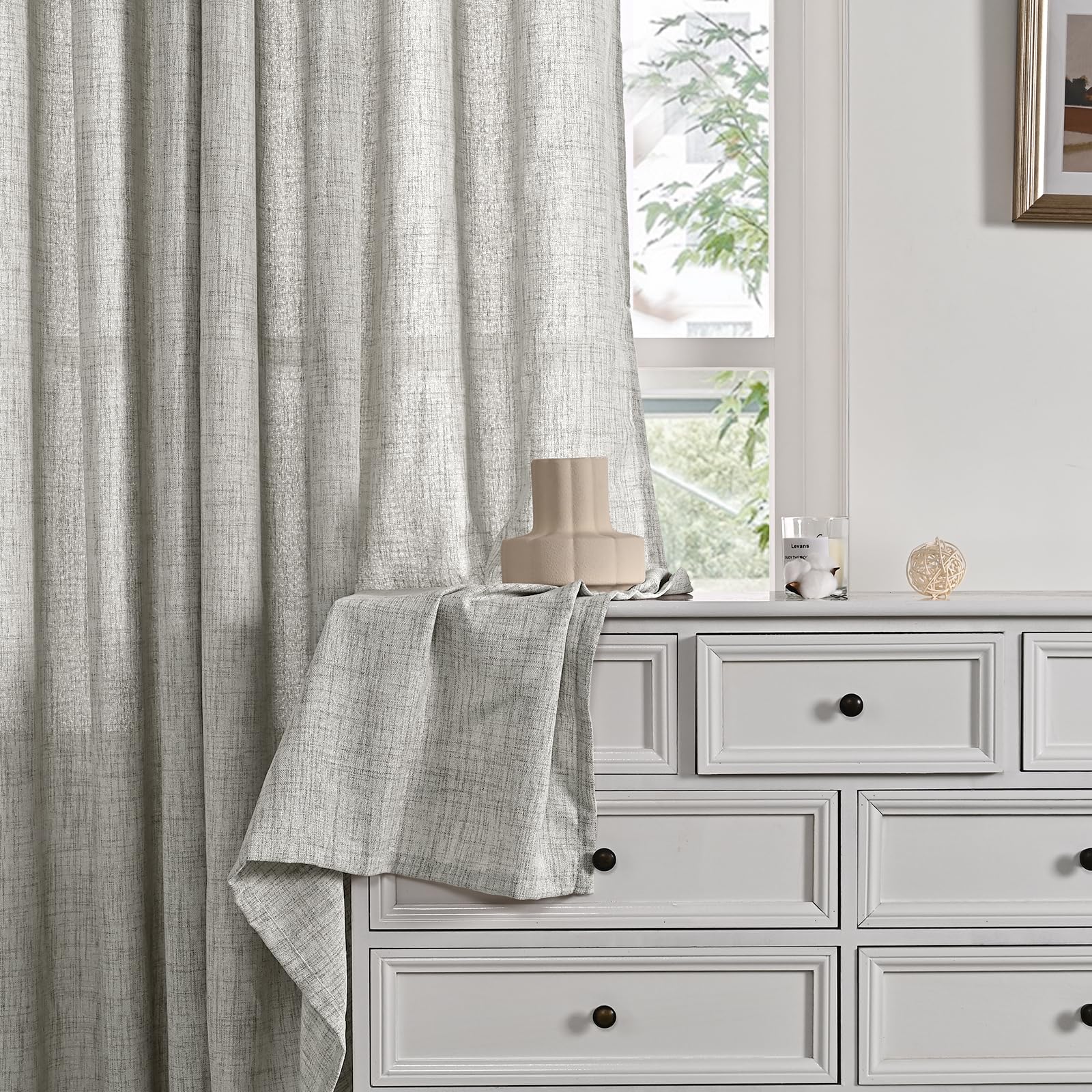 Dark Grey Linen Curtains 45 Inch Length for Short Window (2 Count)