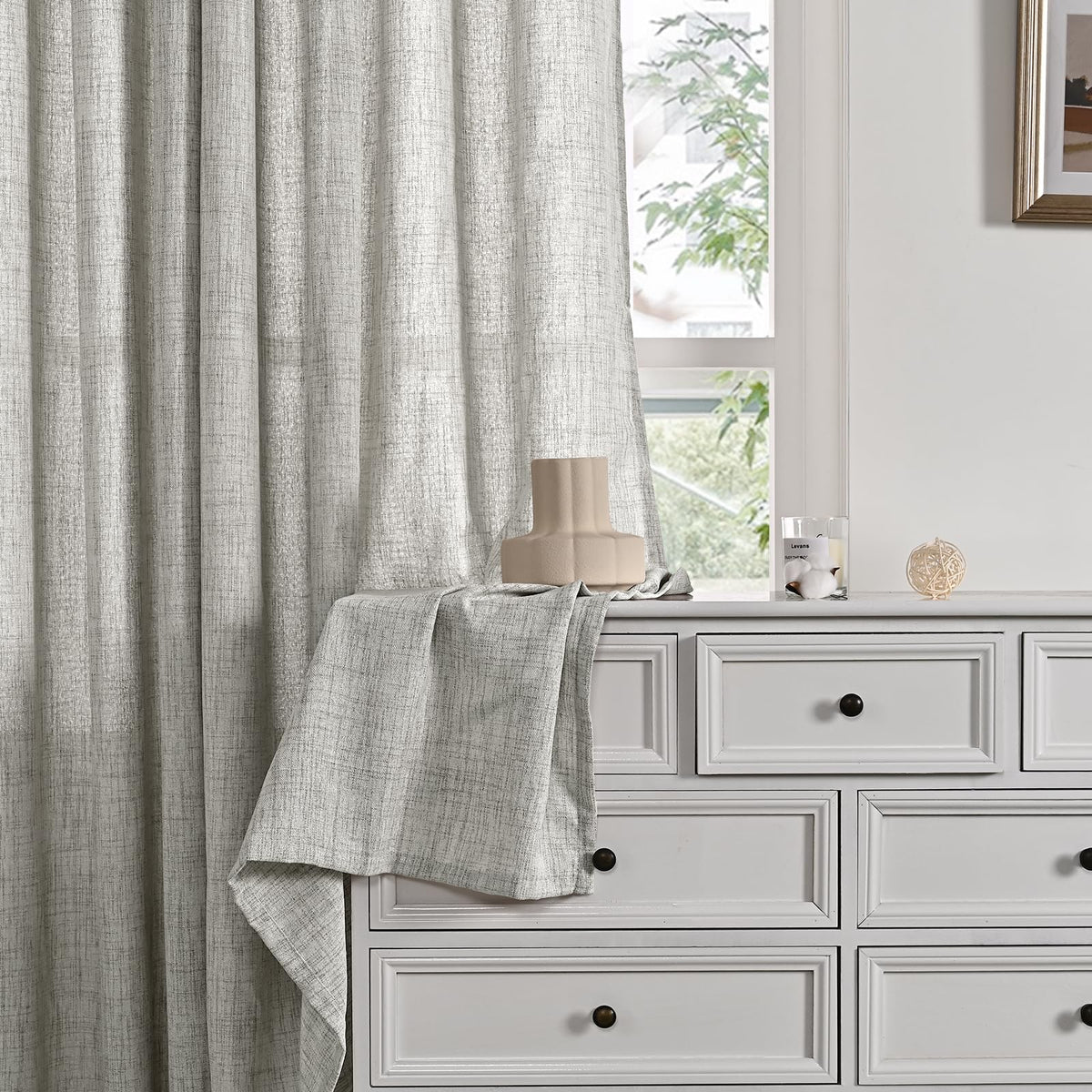 Dark Grey Linen Curtains 45 Inch Length for Short Window (2 Count)