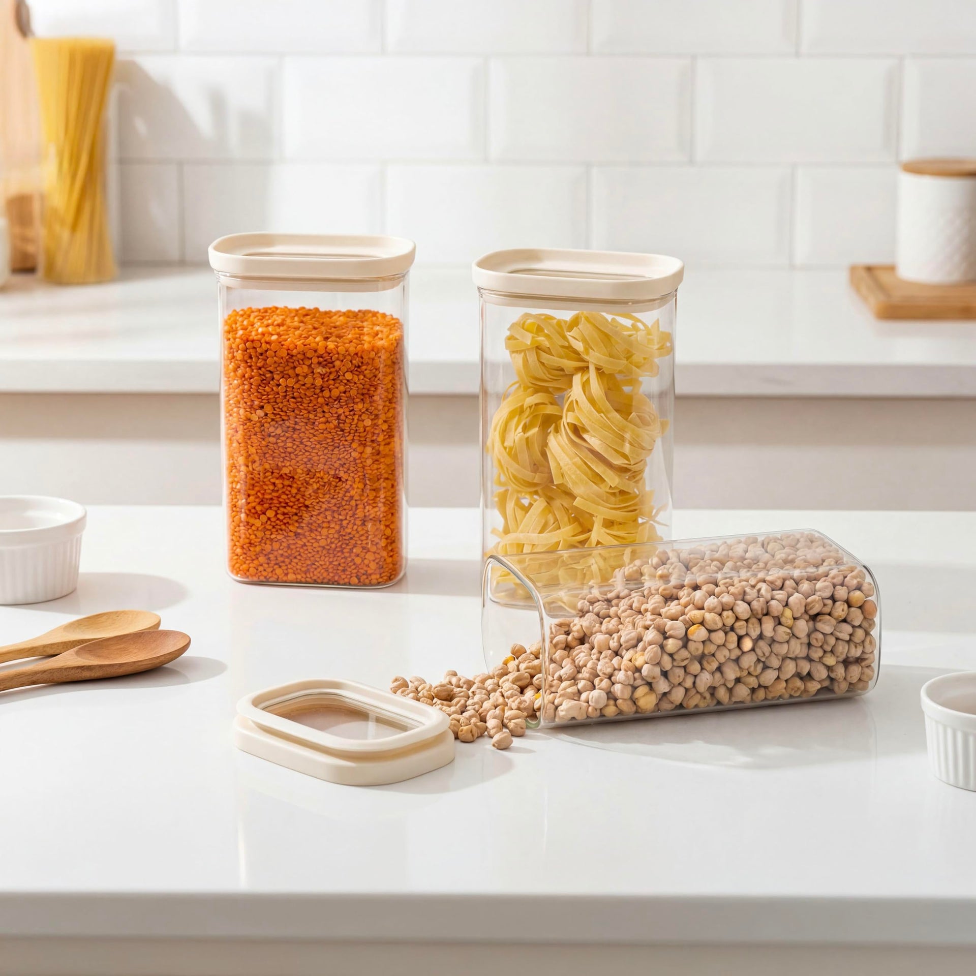 Glass Food Storage Jar with Glass Lid in Ractangle Shape (3 Count)