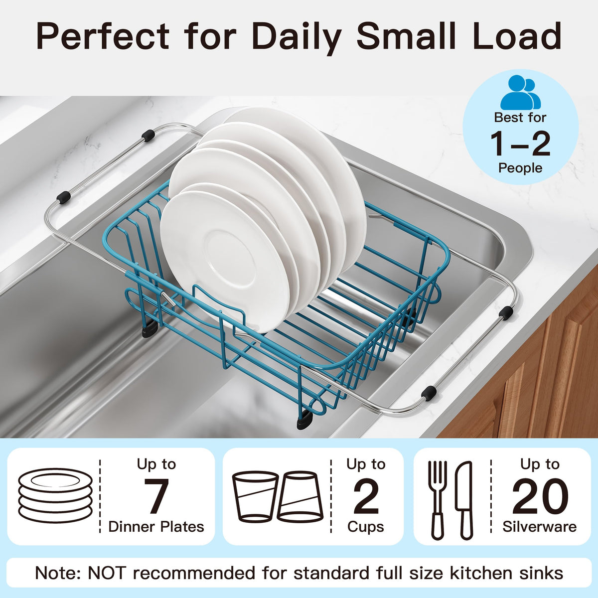 Blue Dish Drying Rack in Sink with Utensil Holder