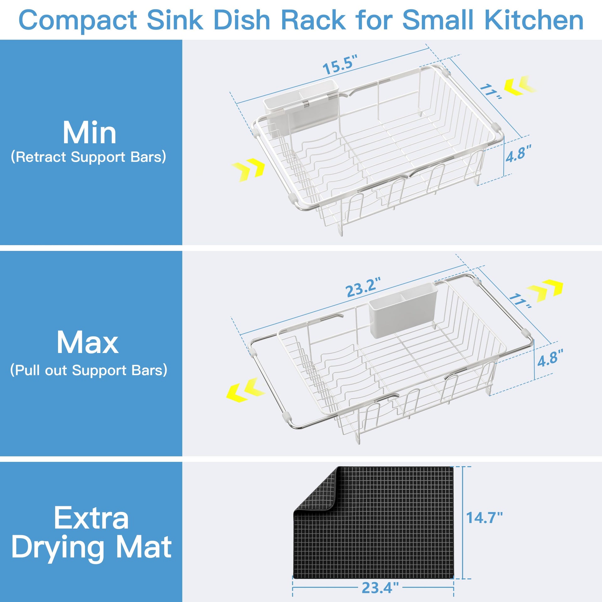 White Dish Drying Rack in Sink with Mat