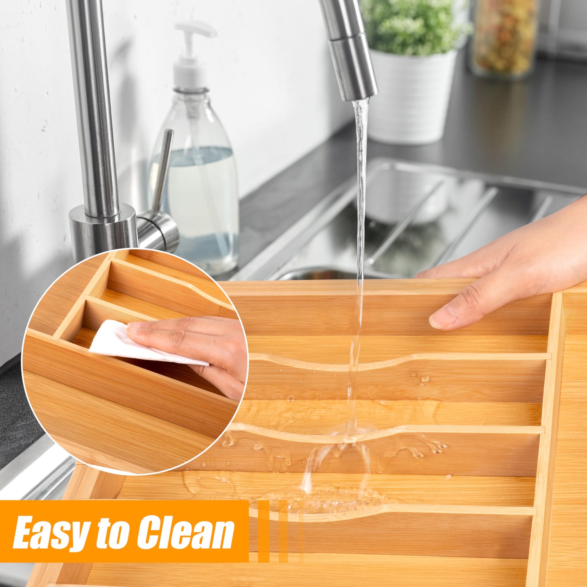 Large Premium Bamboo Silverware Organizer