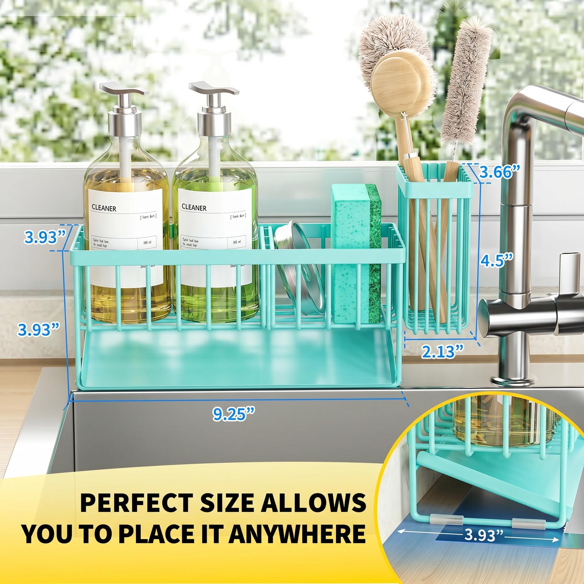 Kitchen Sink Caddy Organzier with High Brush Holder