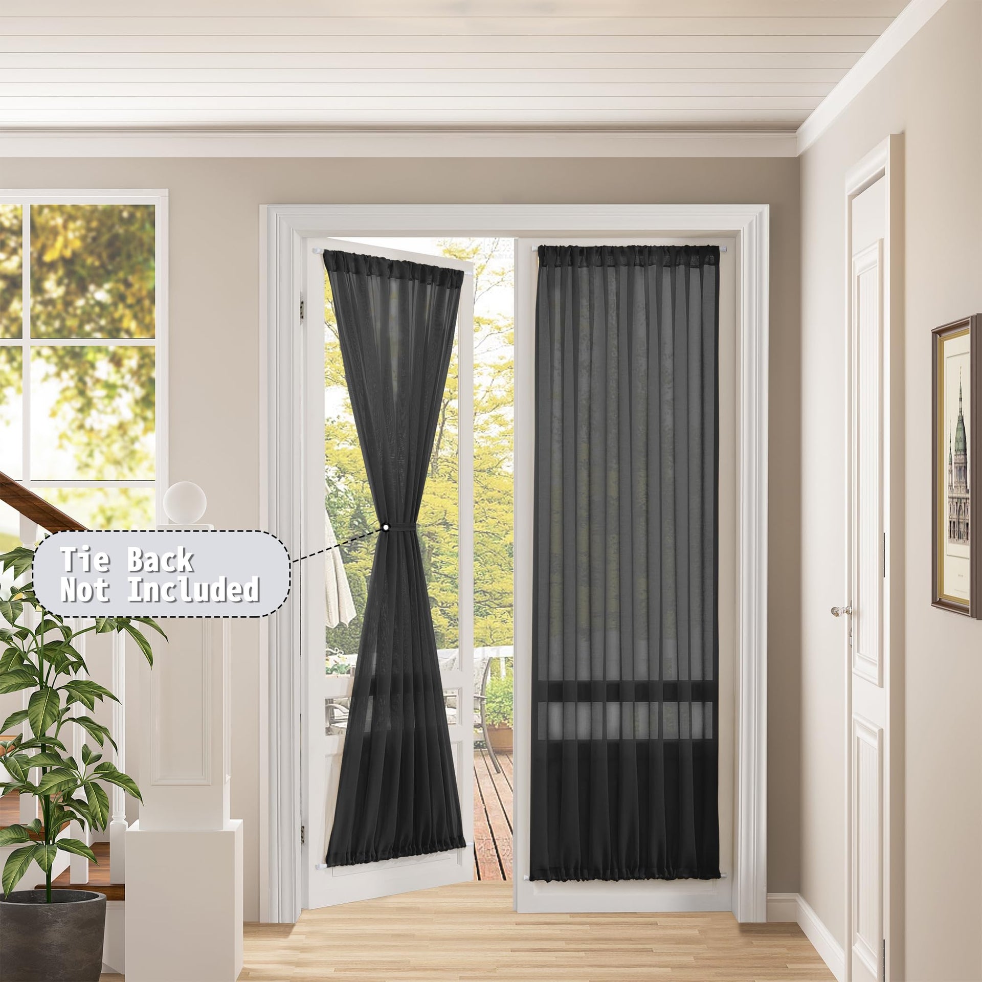 Sheer Door Curtain Closet Linen Textured Curtain Sheers Doorway Light Filtering Voile French Door Rod Pocket Curtains Patio Glass Doors